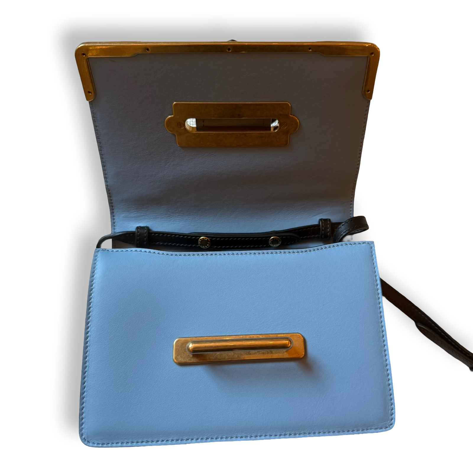 Prada Cahier Bag Astrology Edition Light Blue leather authentic gold hardware moon and stars versatile bag