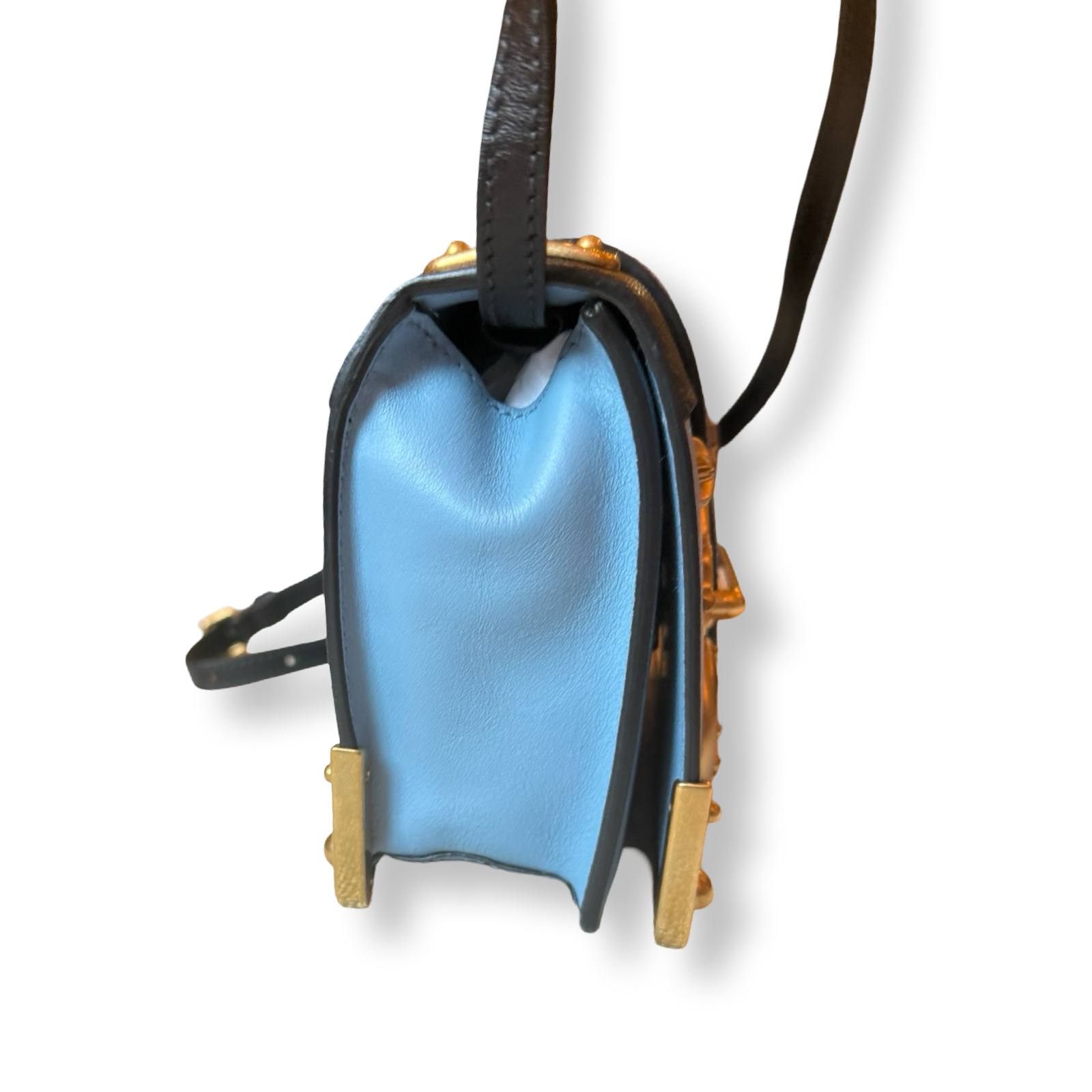 Prada Cahier Bag Astrology Edition Light Blue leather authentic gold hardware moon and stars versatile bag