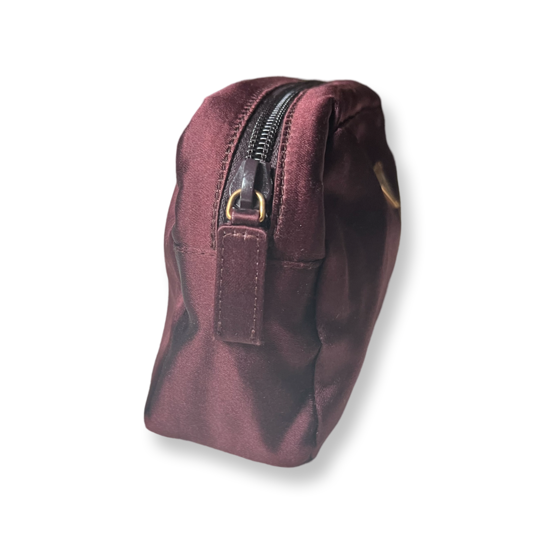 Prada authentic satin zipper pouch deep burgundy