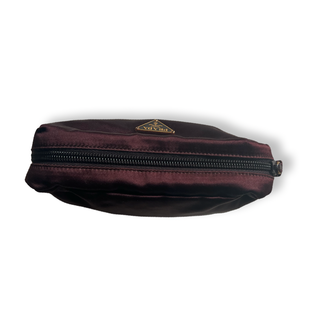 Prada satin pouch authentic deep plum wine color