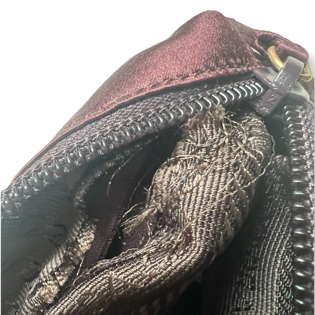 Prada zipper pouch deep burgundy satin