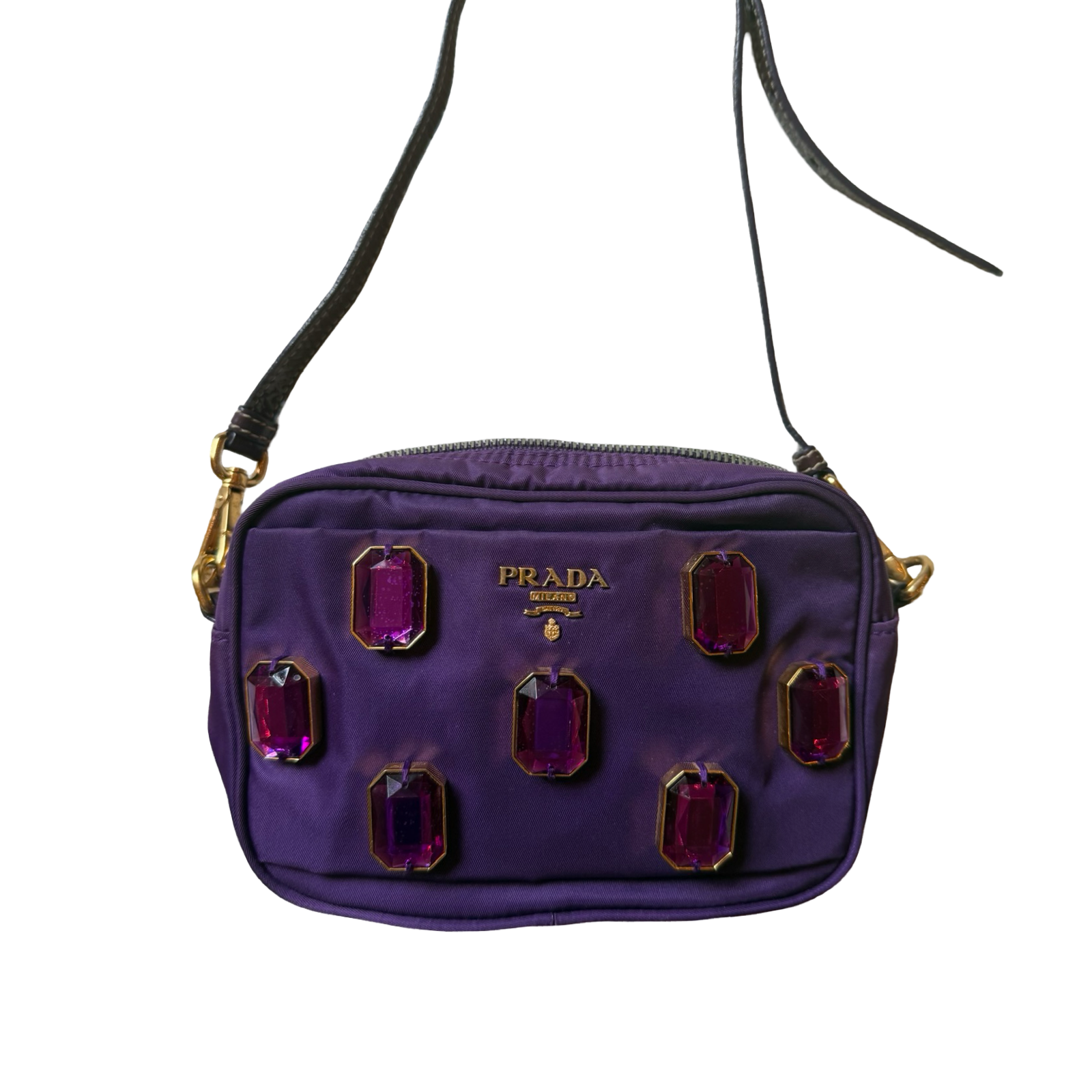Prada vintage nylon purple jeweled camera bag authentic crossbody