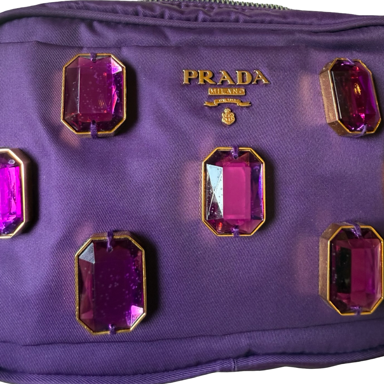 Prada y2k royal purple nylon camera bag with oversized rhinestones authentic