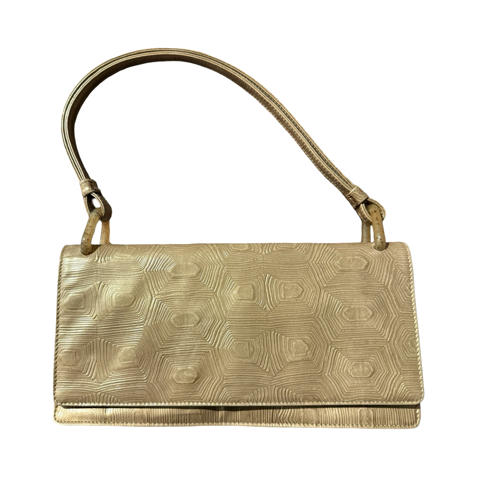 Prada authentic vintage 1997 tortoise shell pattern embossed leather shoulder bag metallic beige or champagne gold