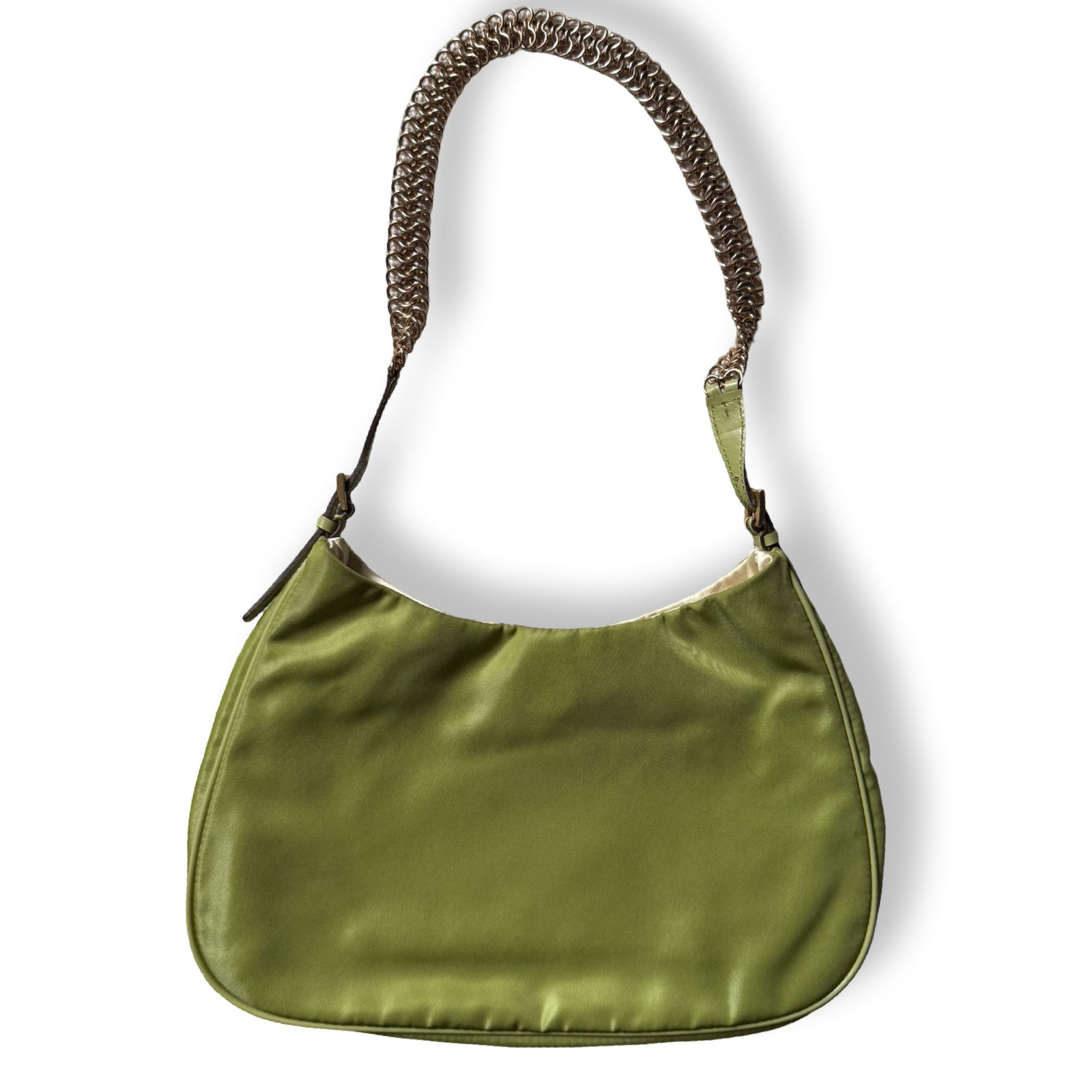 Prada vintage y2k 2000s authentic chain shoulder bag chartreuse green nylon gold hardware