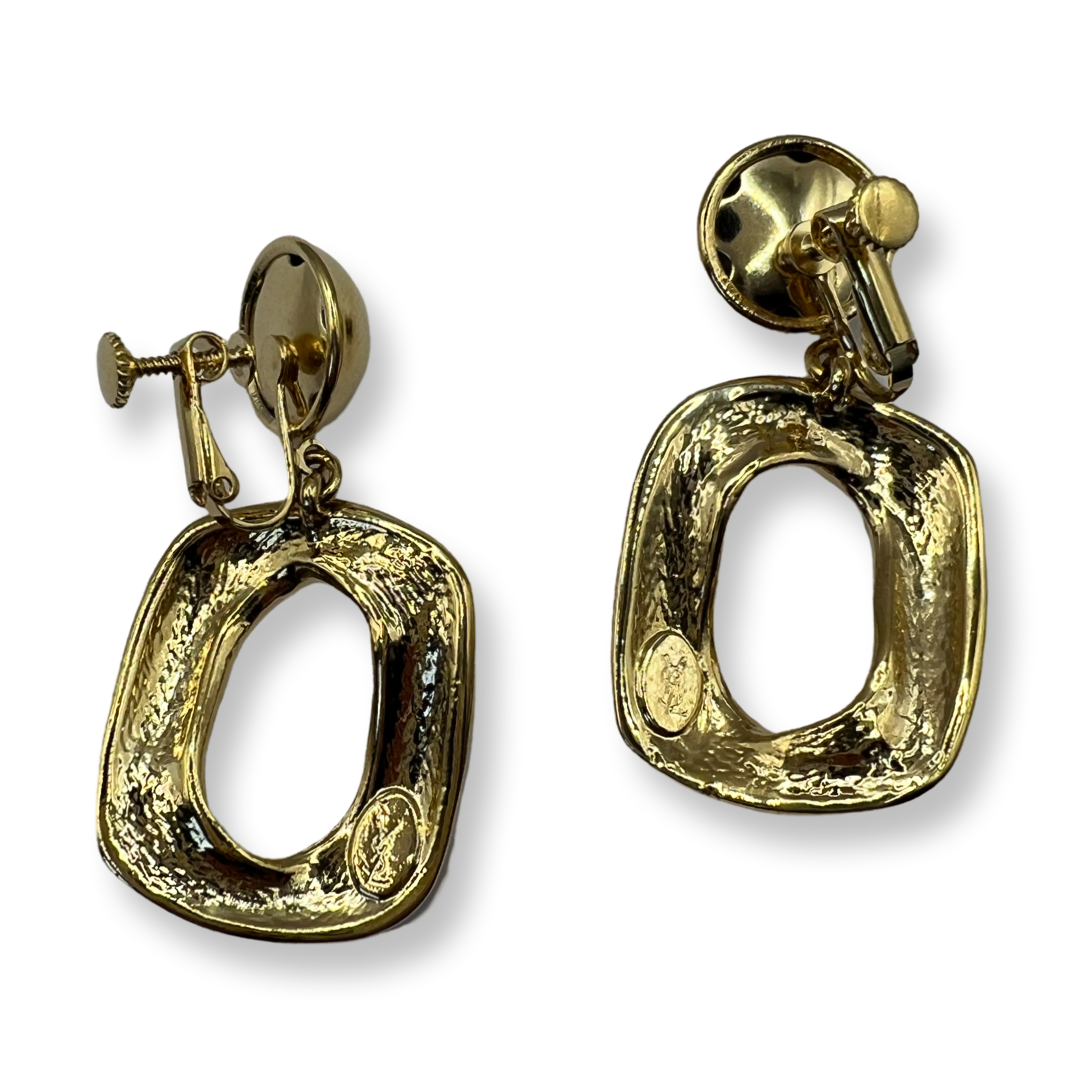 Yves Saint Laurent YSL gold earrings melted metal look dangle