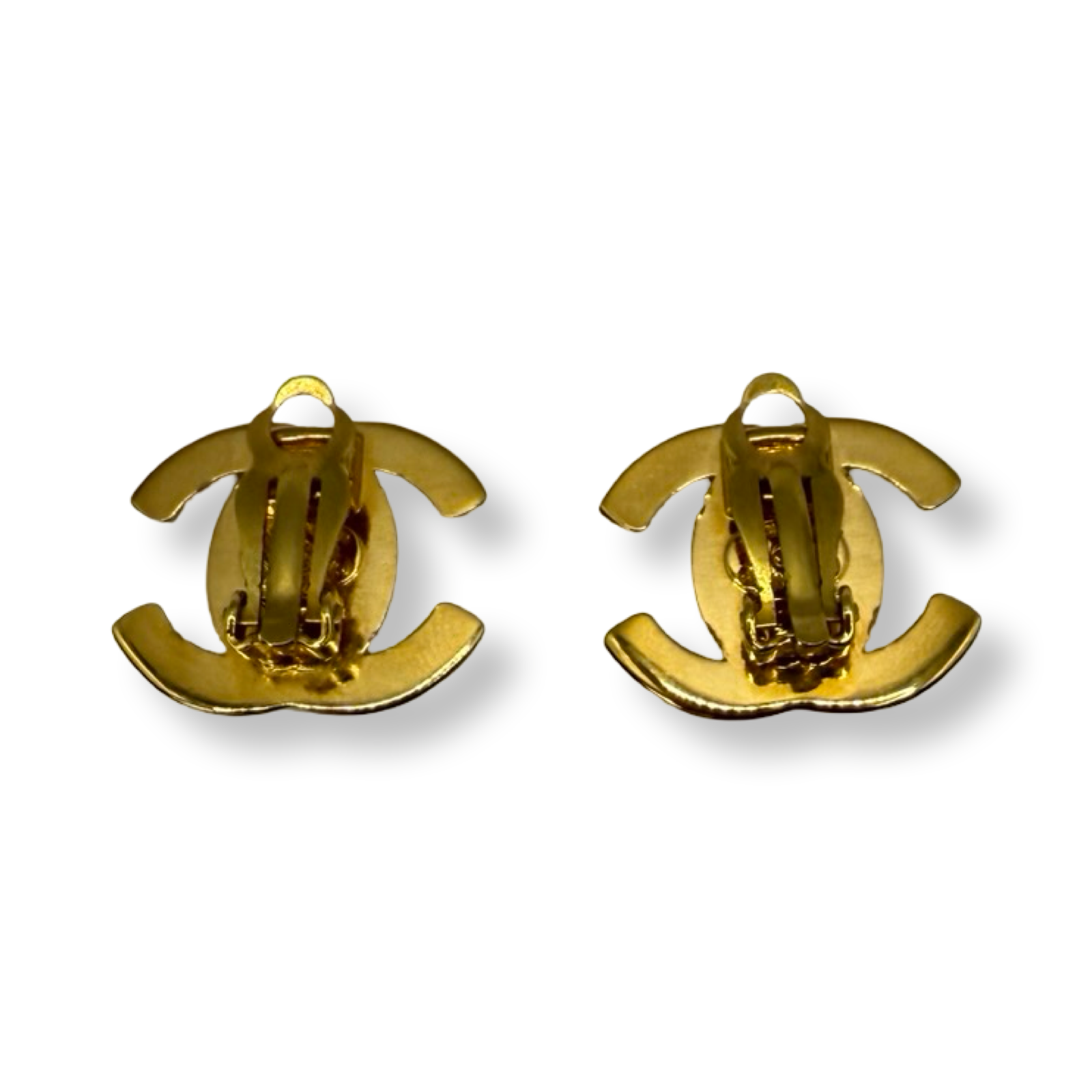 authentic Chanel cc gold turnlock earrings vintage 90s clip on