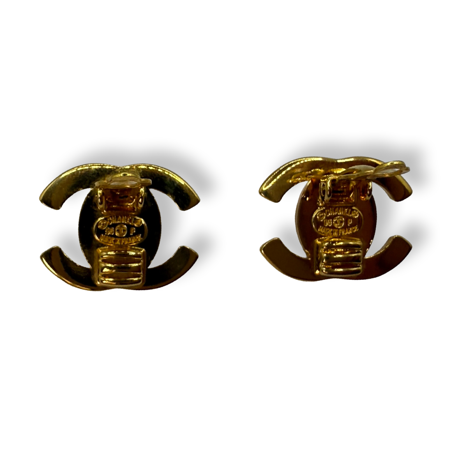 Vintage Chanel 1996 CC logo turn lock earrings gold plated