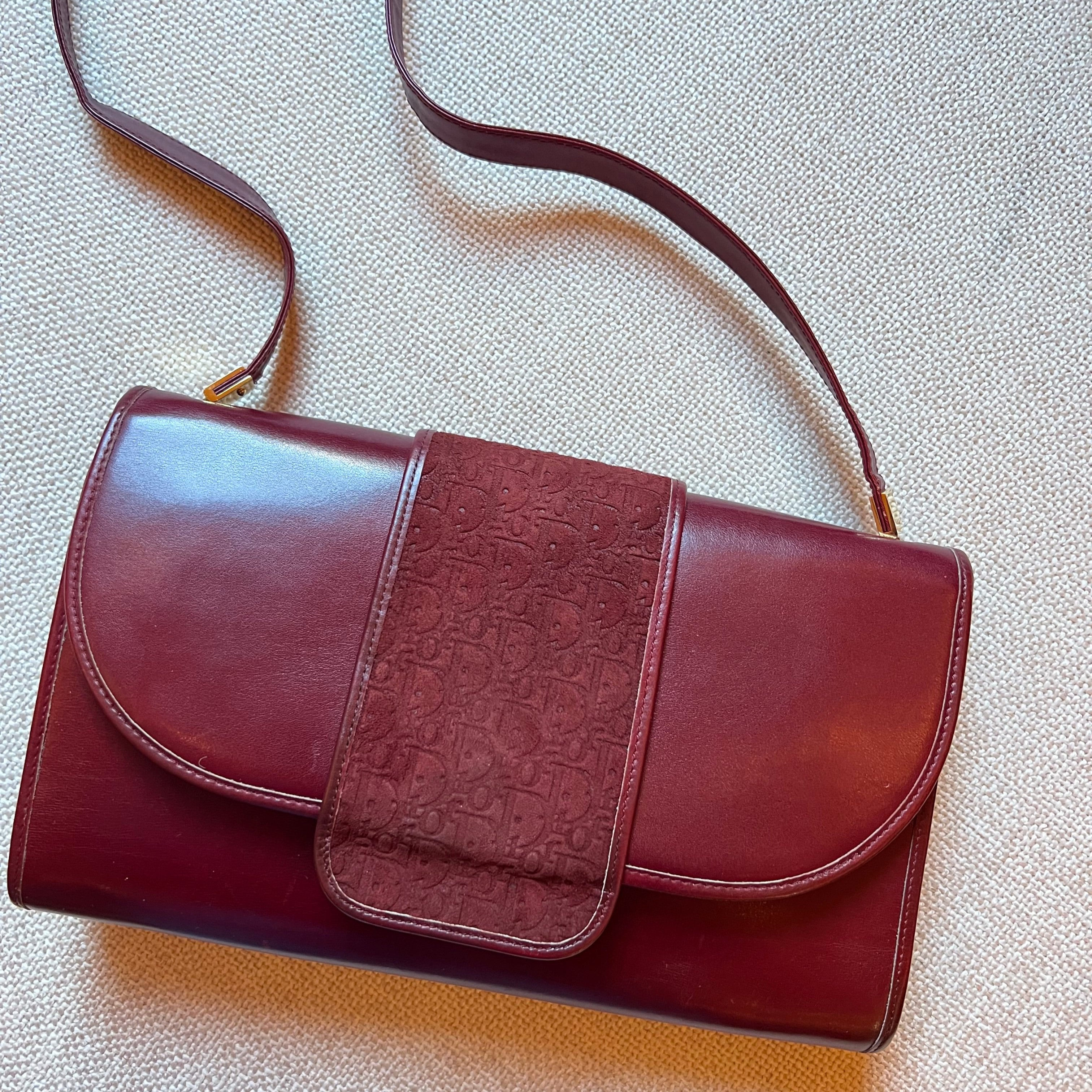 Christian Dior Vintage Shoulder Bag Red Leather & Suede authentic