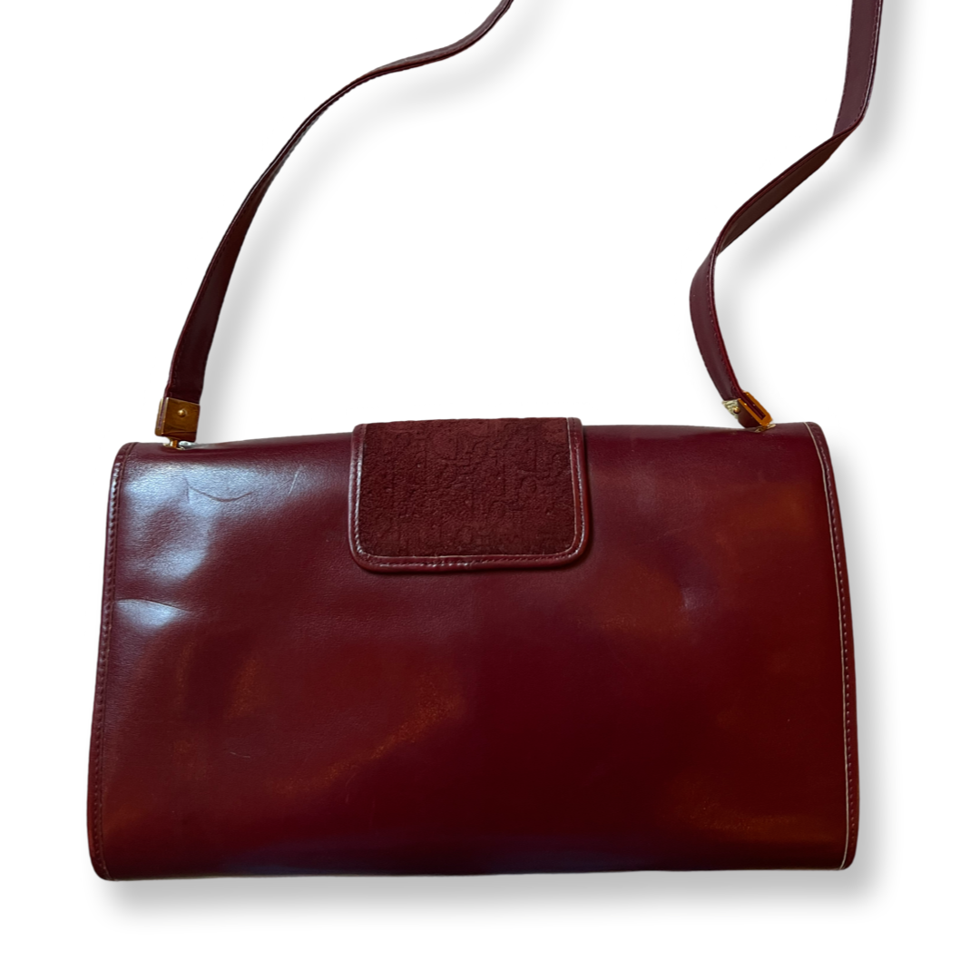 Christian Dior Authentic Vintage Shoulder Bag Burgundy Retro Leather