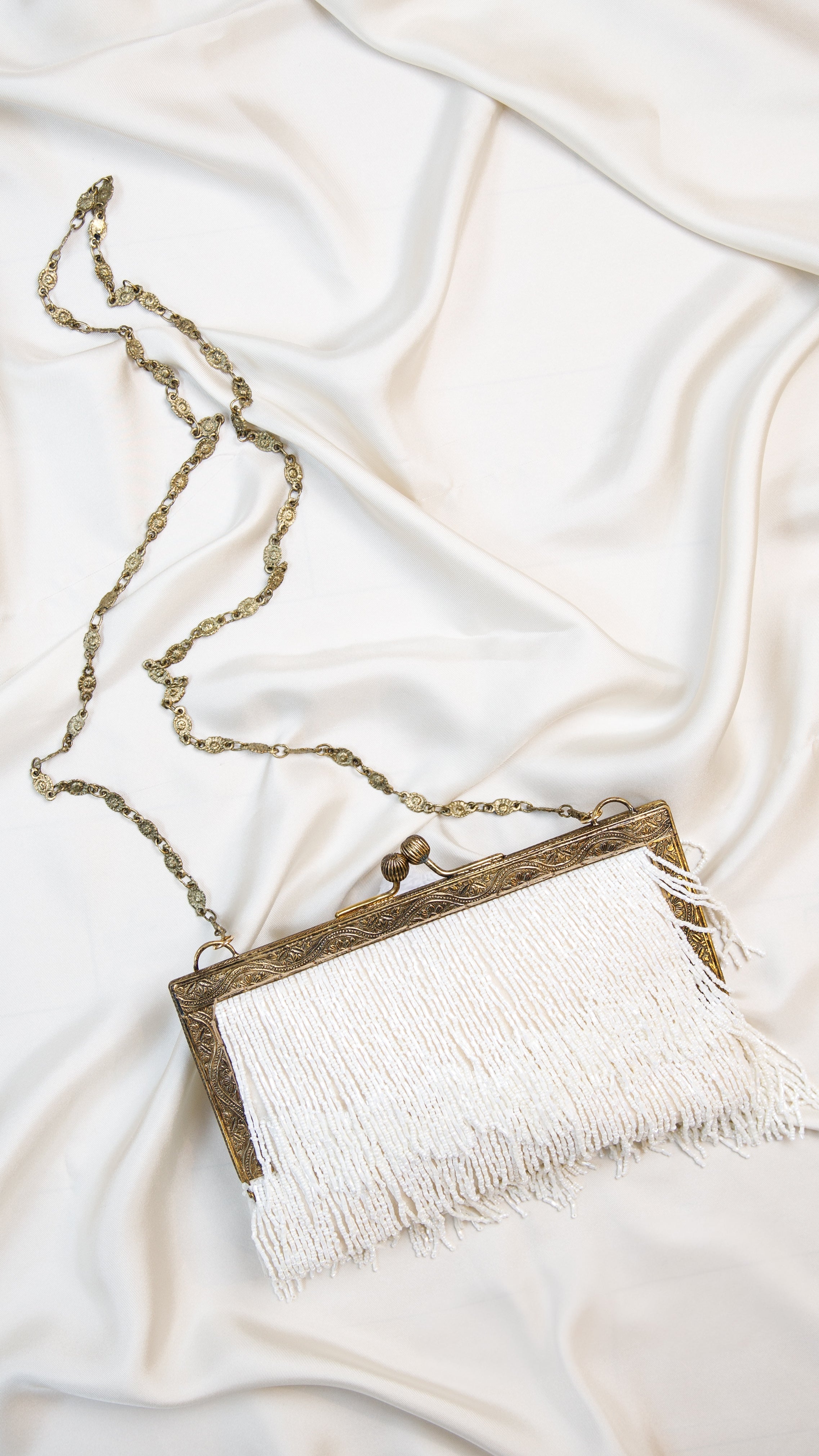 Bridal Hand made vintage inspired one of a kind fully beaded fringe evening bag Island to East Side X the Vintage New Yorker