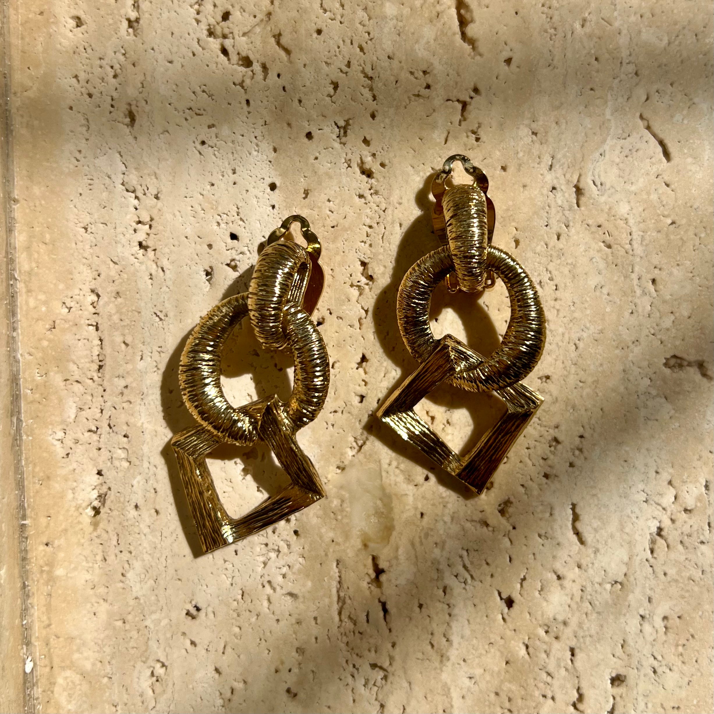 Saint Laurent Vintage 90s Gold Earrings Shapes