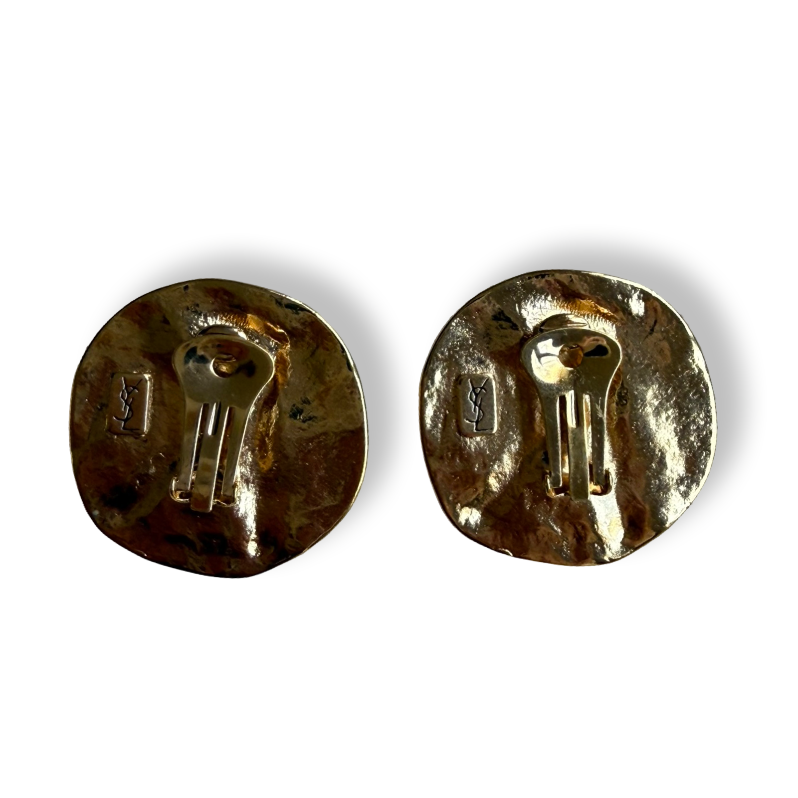 Authentic YSL vintage 80s oversized circular earrings hammered metal
