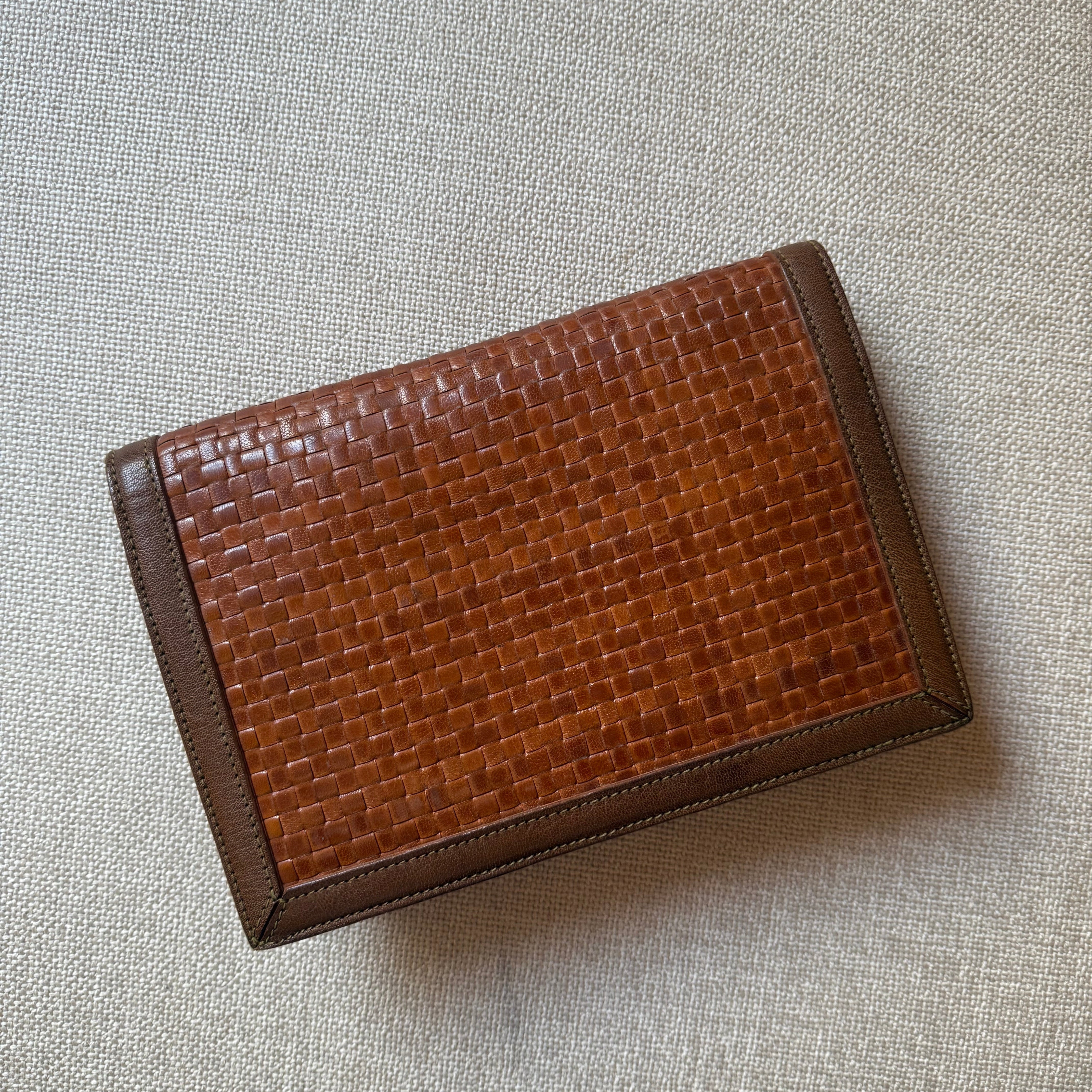 authentic vintage ysl woven leather clutch handbag 70s