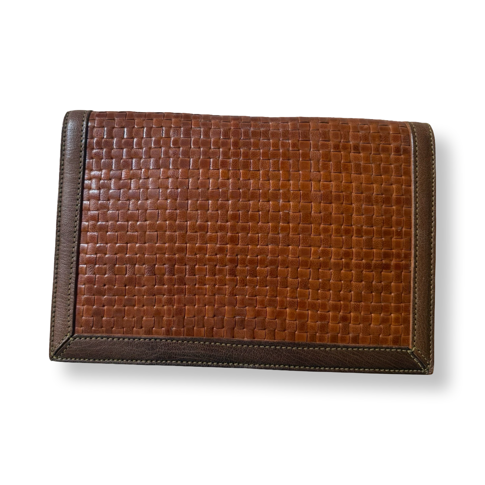 YSL vintage authentic leather cross weave brown neutral handbag clutch purse