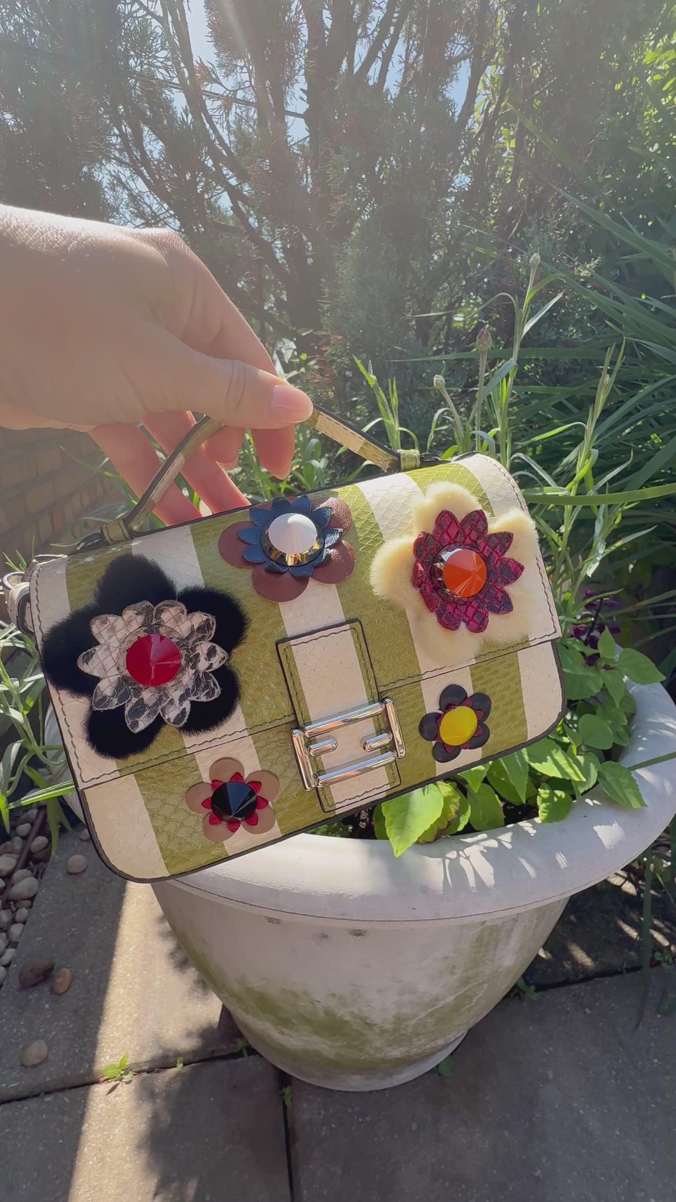 Fendi Double Baguette Flowerland Limited Edition Crossbody Bag Python Micro