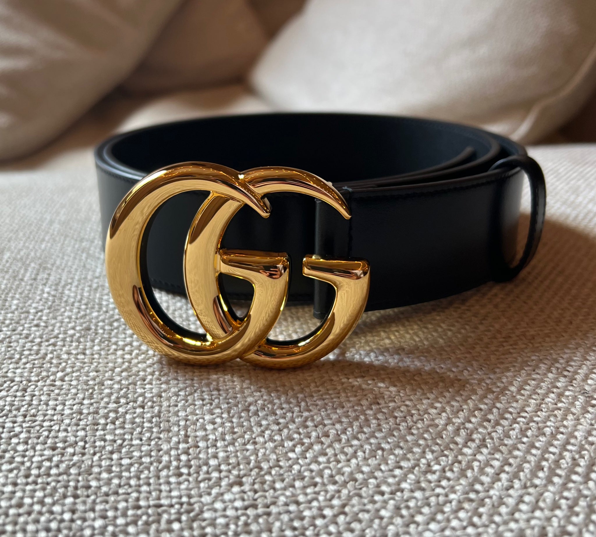 Gucci Marmont Black Calfskin Leather Belt with Brass-Tone Size 44 Double G NWOT Gucci marmont belt gold size 80 – Lady Clara main image 2