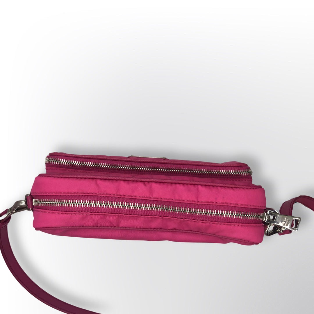 Prada Pink Front Pocket Nylon & Saffiano Leather Camera Bag