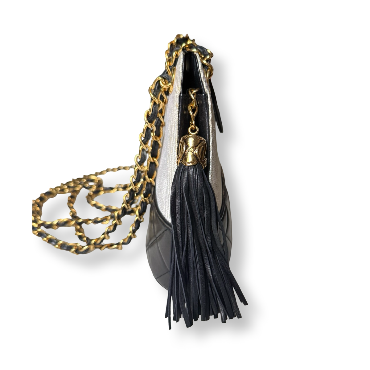 Chanel Vintage Raffia & Lambskin Tassel Bag
