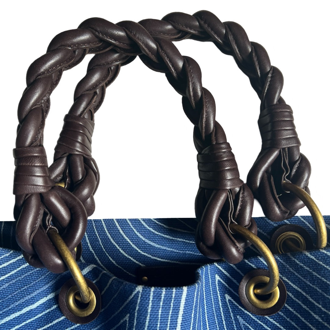 Bottega brown leather braided handle tote bag