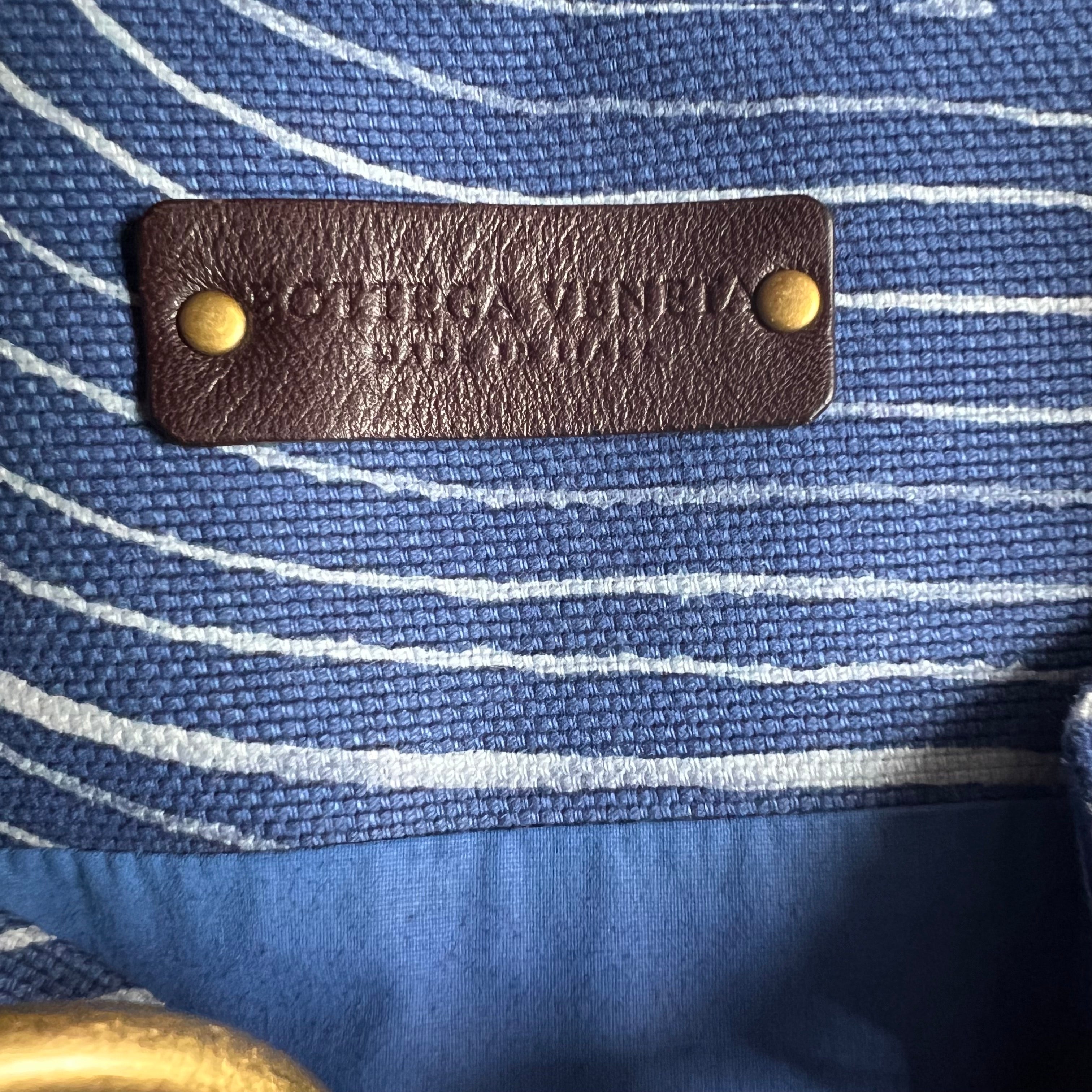 Bottega Veneta Brown leather and blue canvas tote