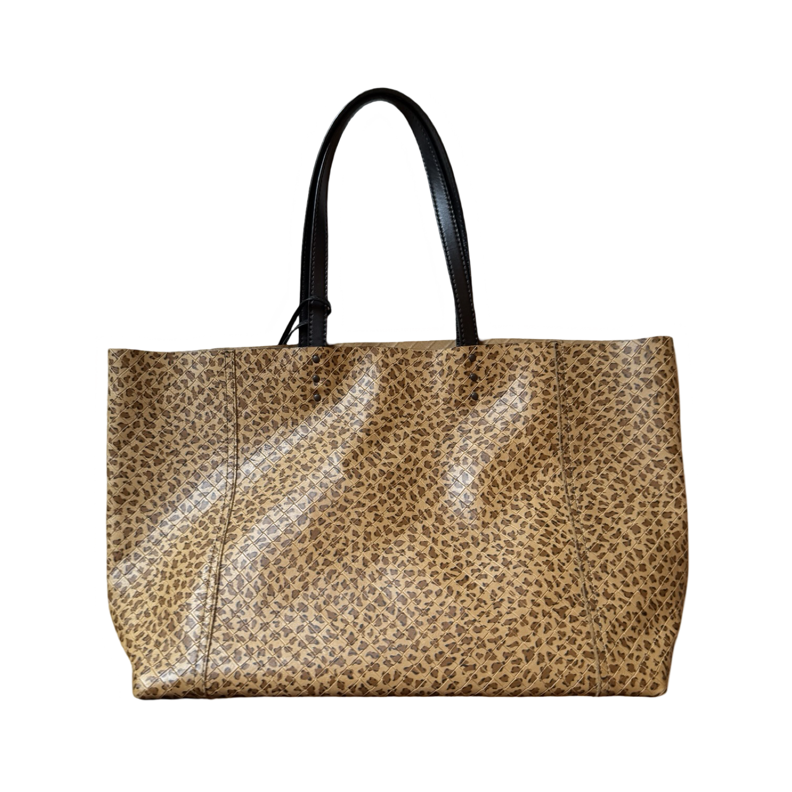 Bottega Veneta Leopard and black Leather intrecciato weave Tote 
