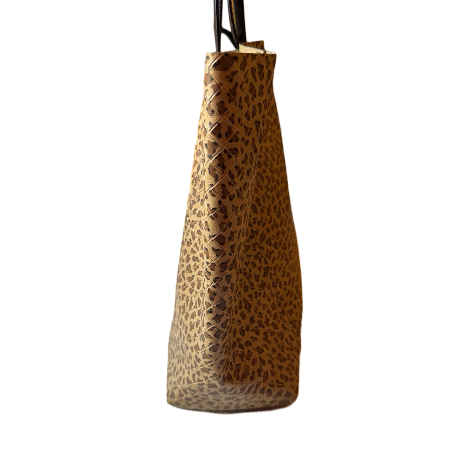 Bottega Veneta old retro 90s leather intrecciato tote bag leopard print black detail
