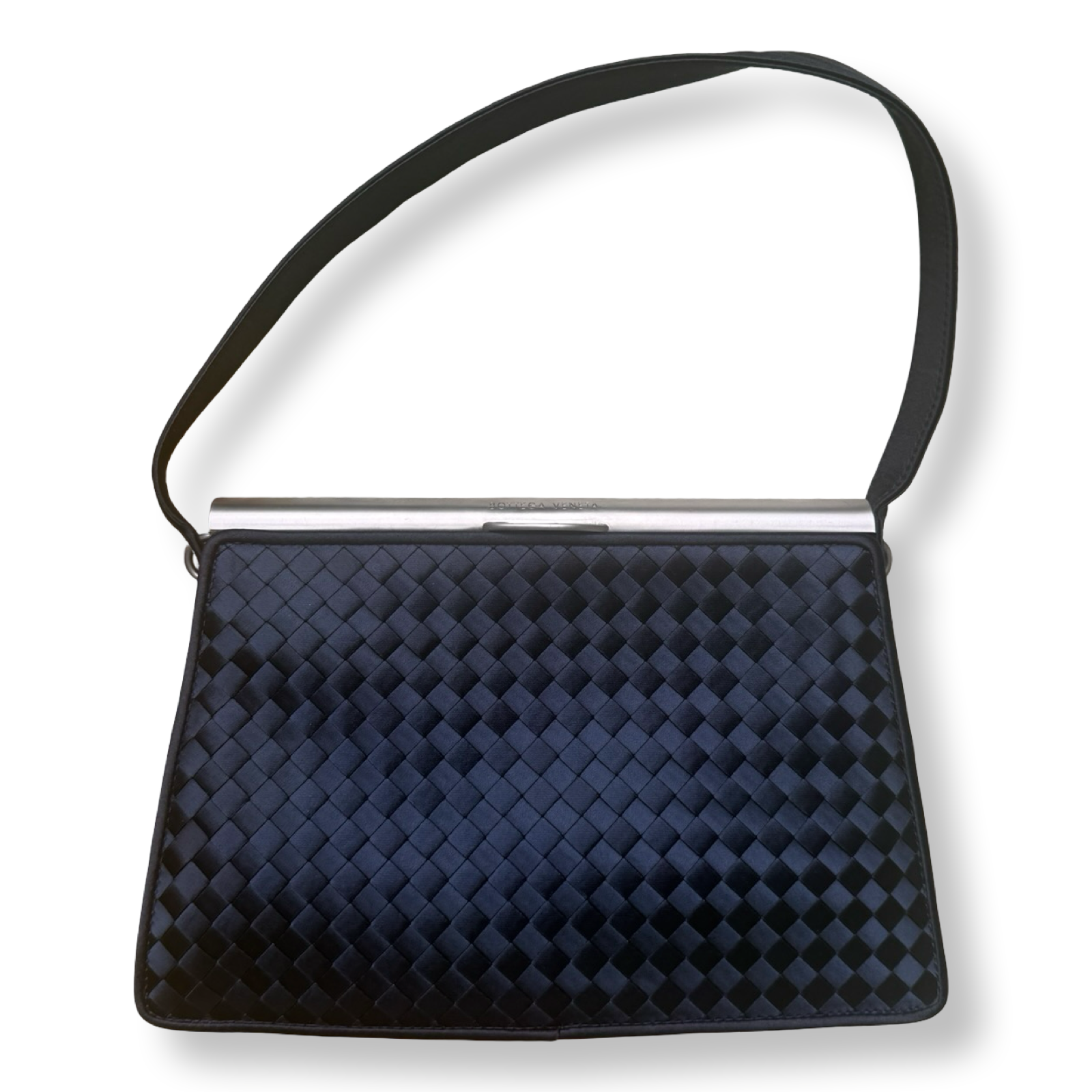 Bottega authentic vintage 1980s classic weave silk evening bag navy 