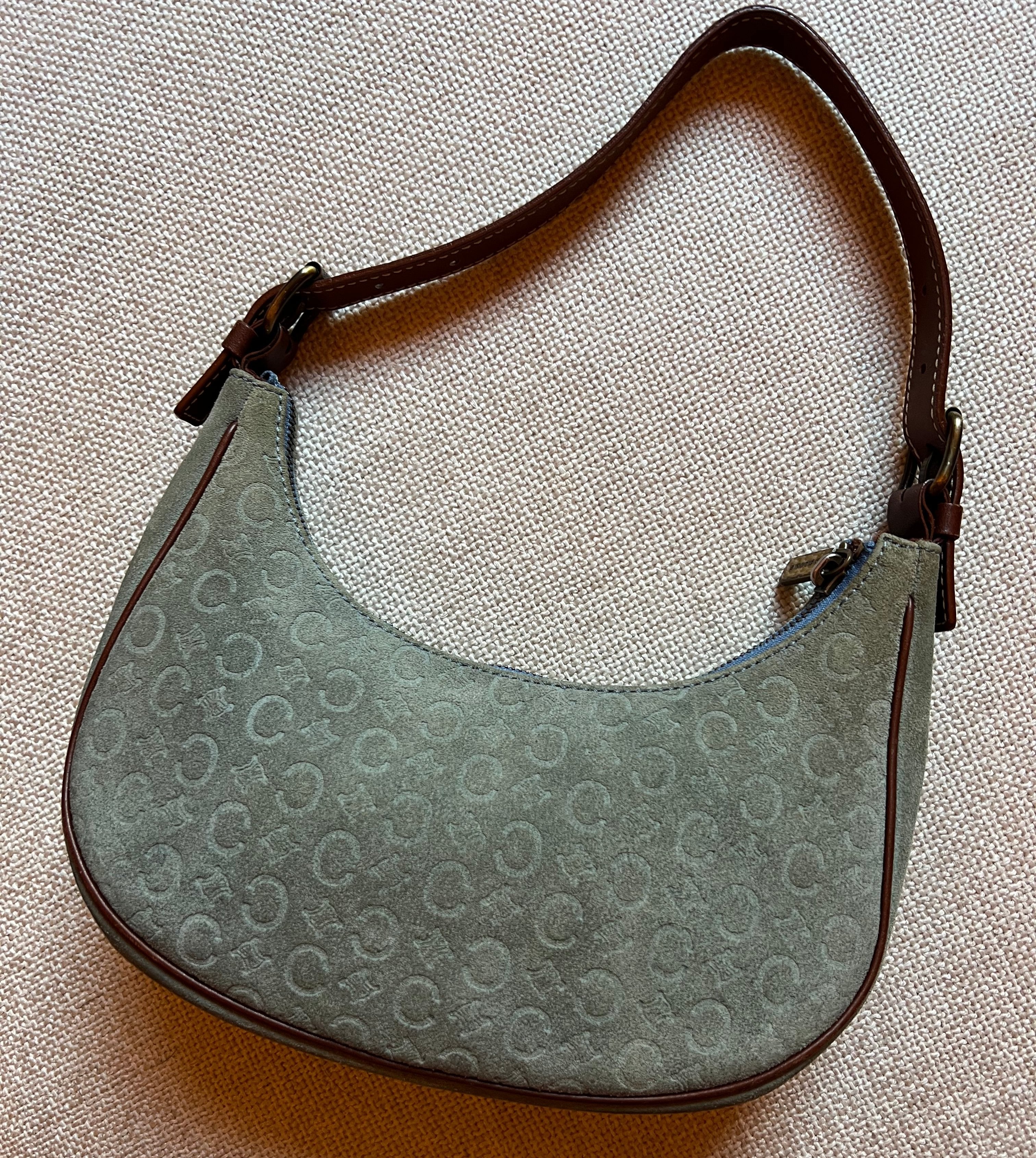 old celine blue suede half moon brown leather shoulder bag
