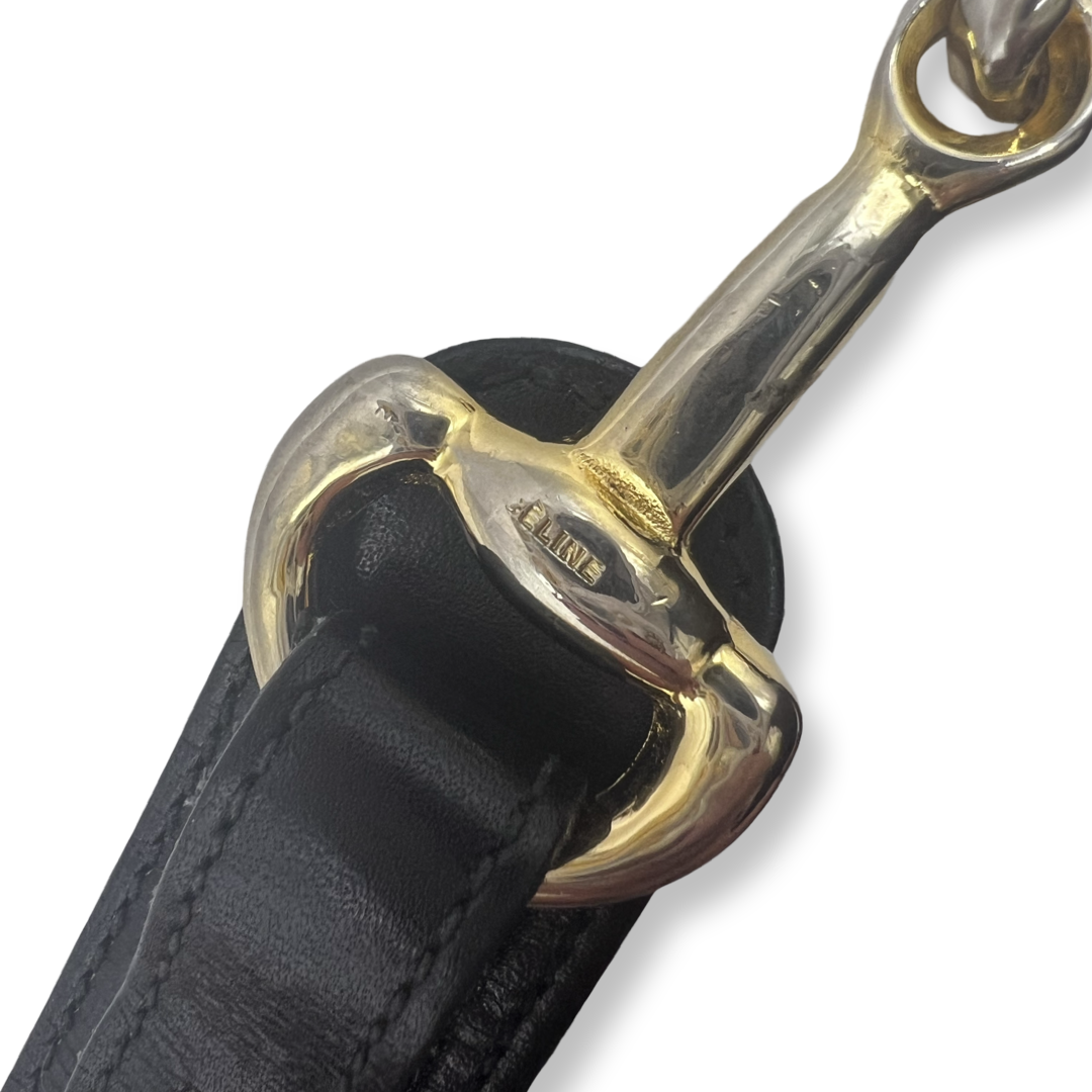 old celine black leather belt gold hardware