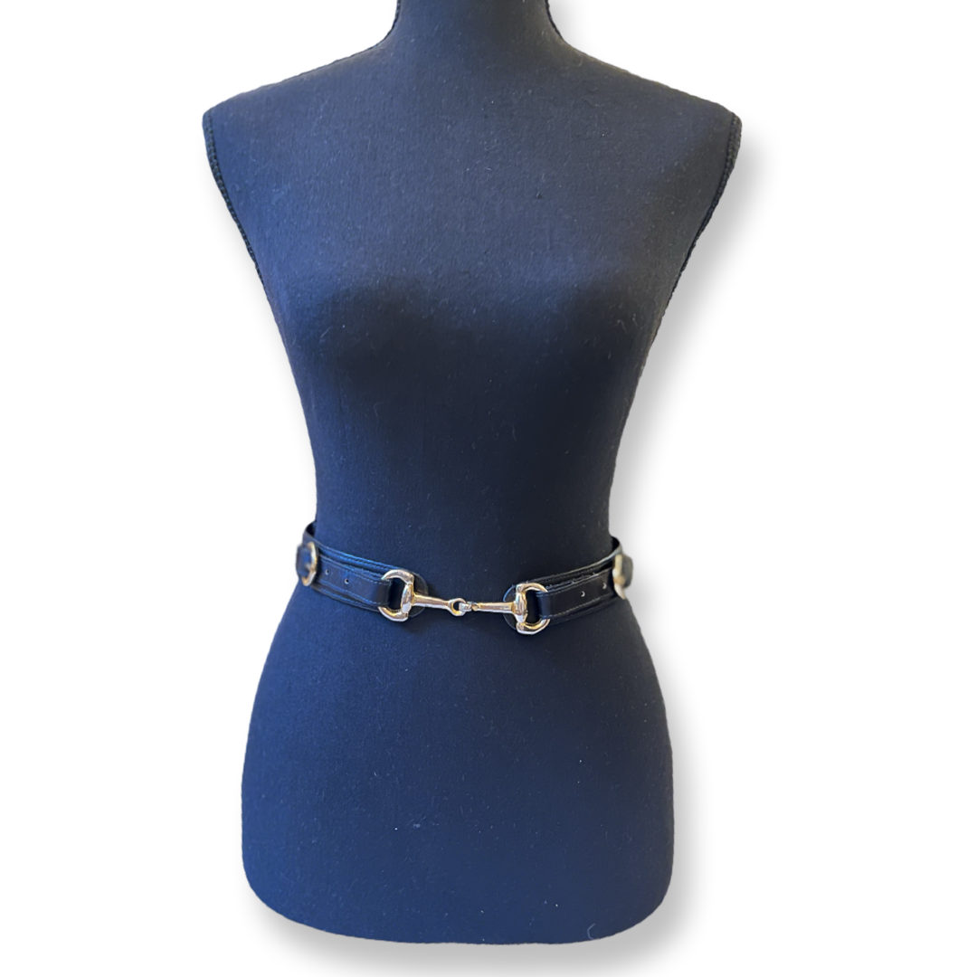 old celine black leather belt with horsebit hardware