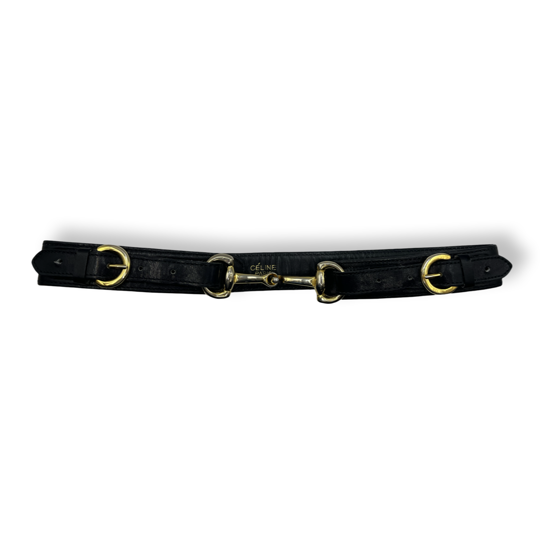 Old Celine Horsebit hardware gold and black leather belt
