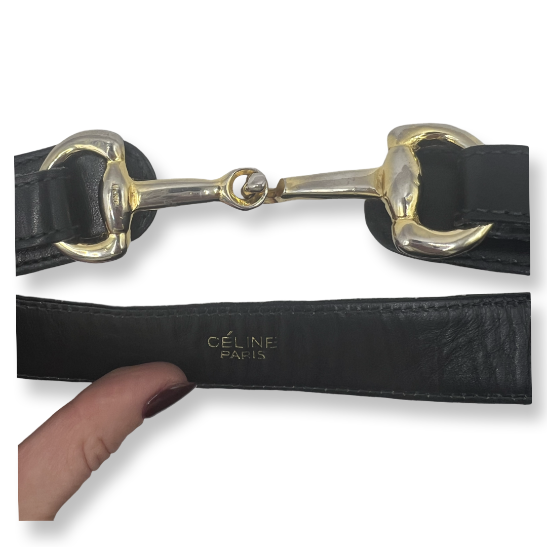 Black leather authentic old celine belt