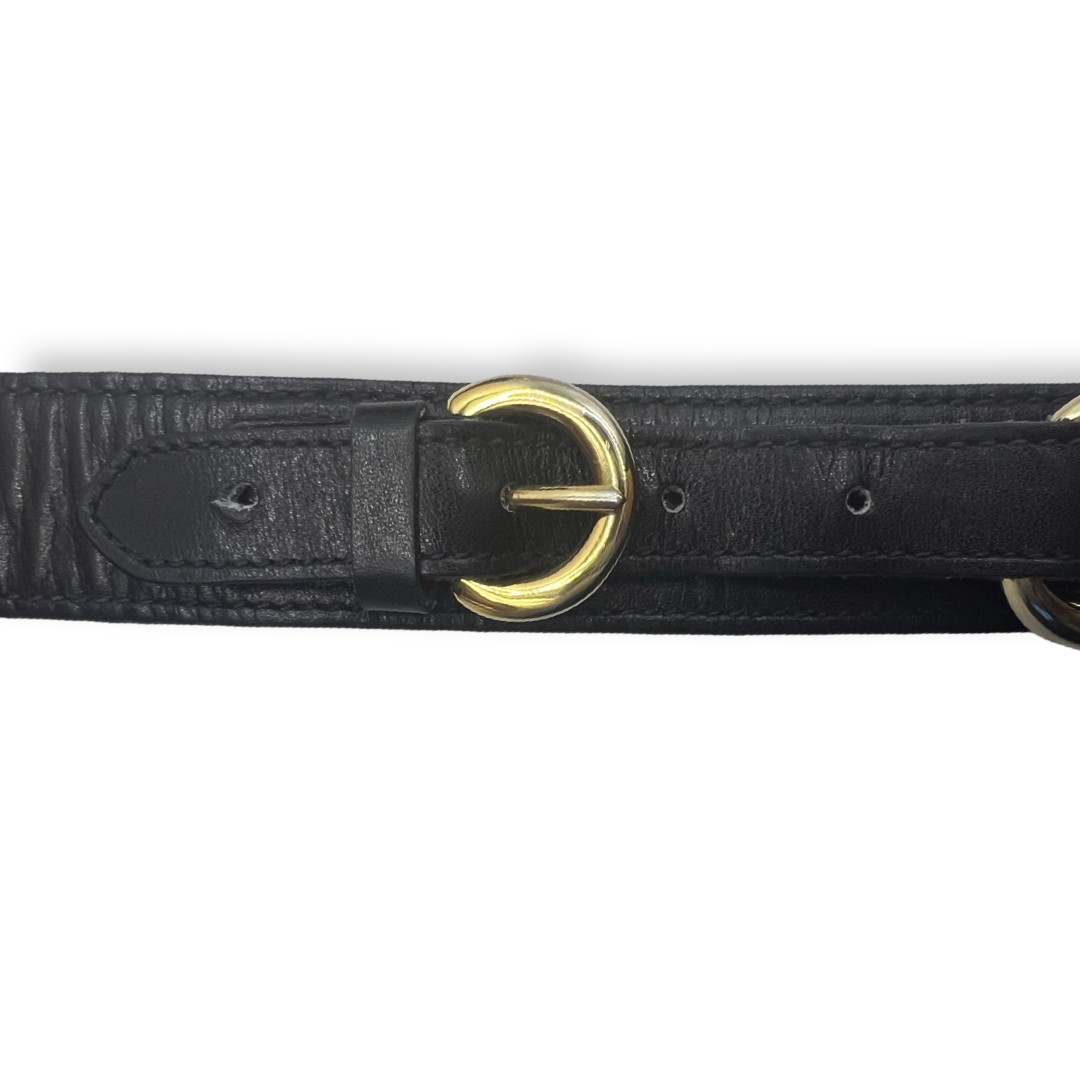 Celine_vintage_Horsebit_Leather_Belt black with gold hardware double horsebit