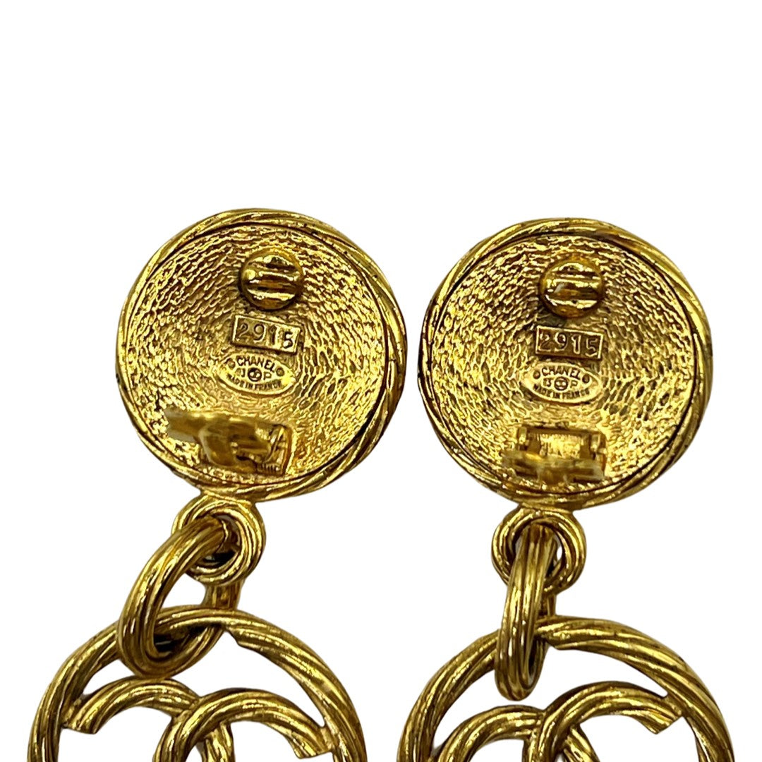 vintage chanel earrings gold swing cc
