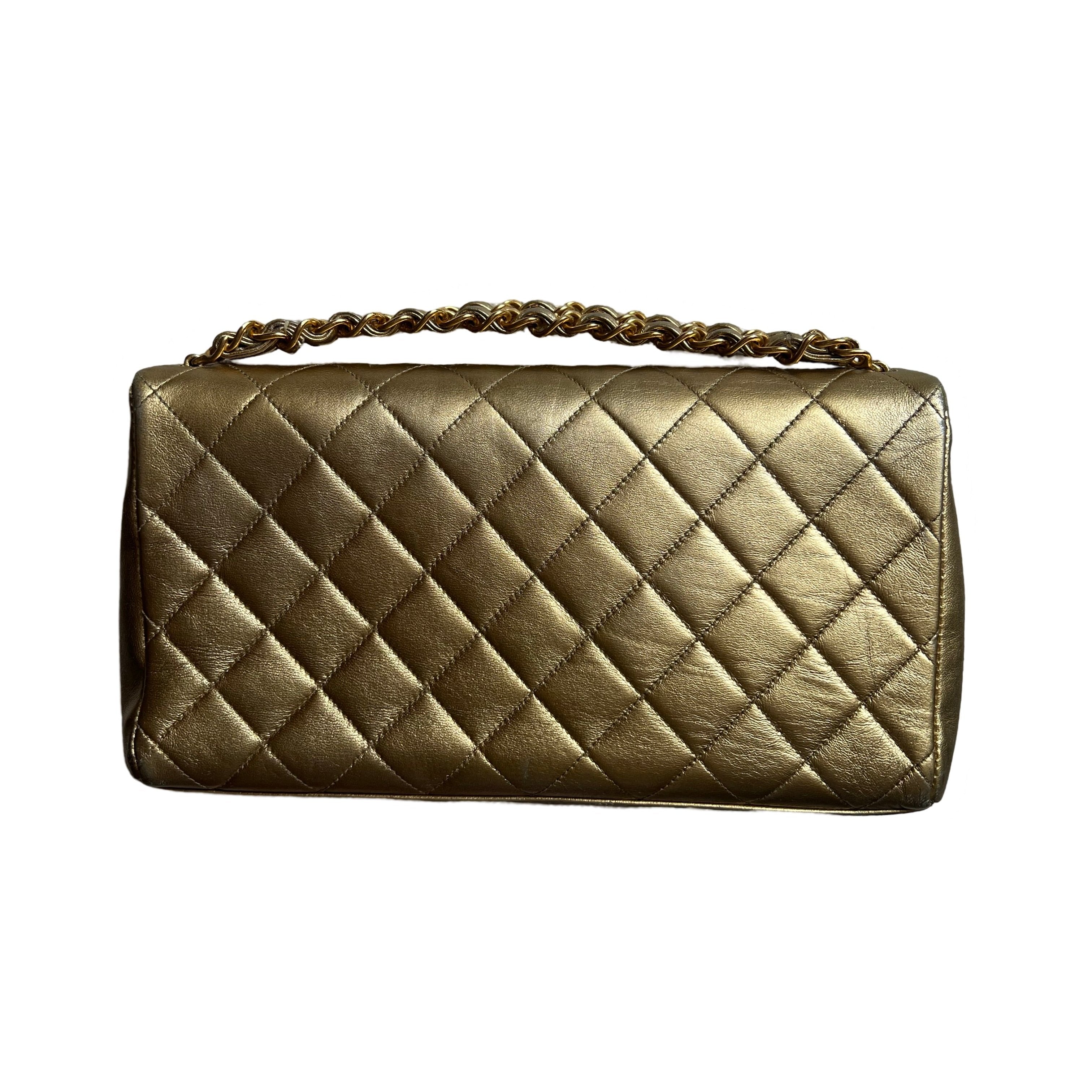 Vintage Chanel Flap Clutch Handbag gold