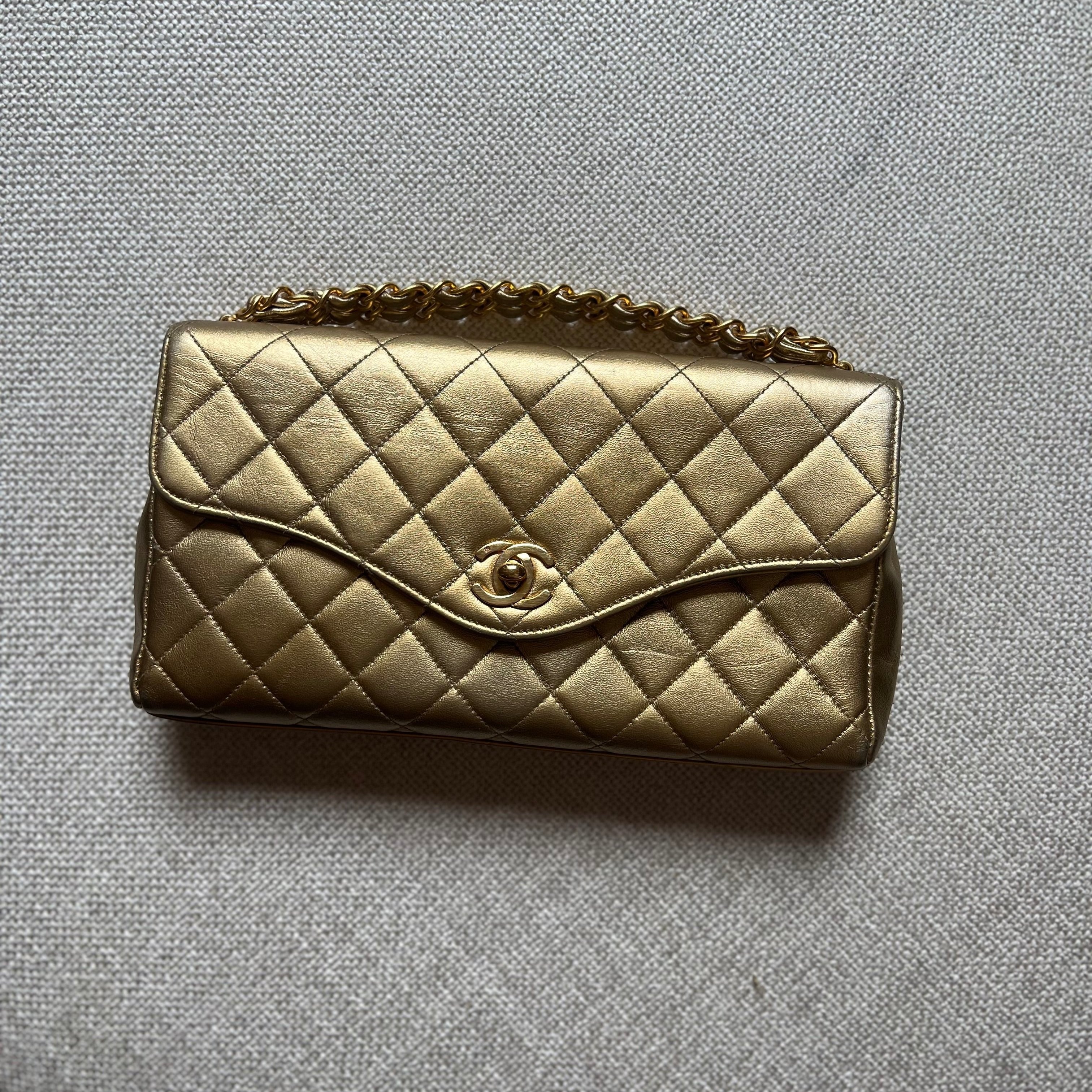 Chanel Vintage Flap Handbag Mettalic Gold