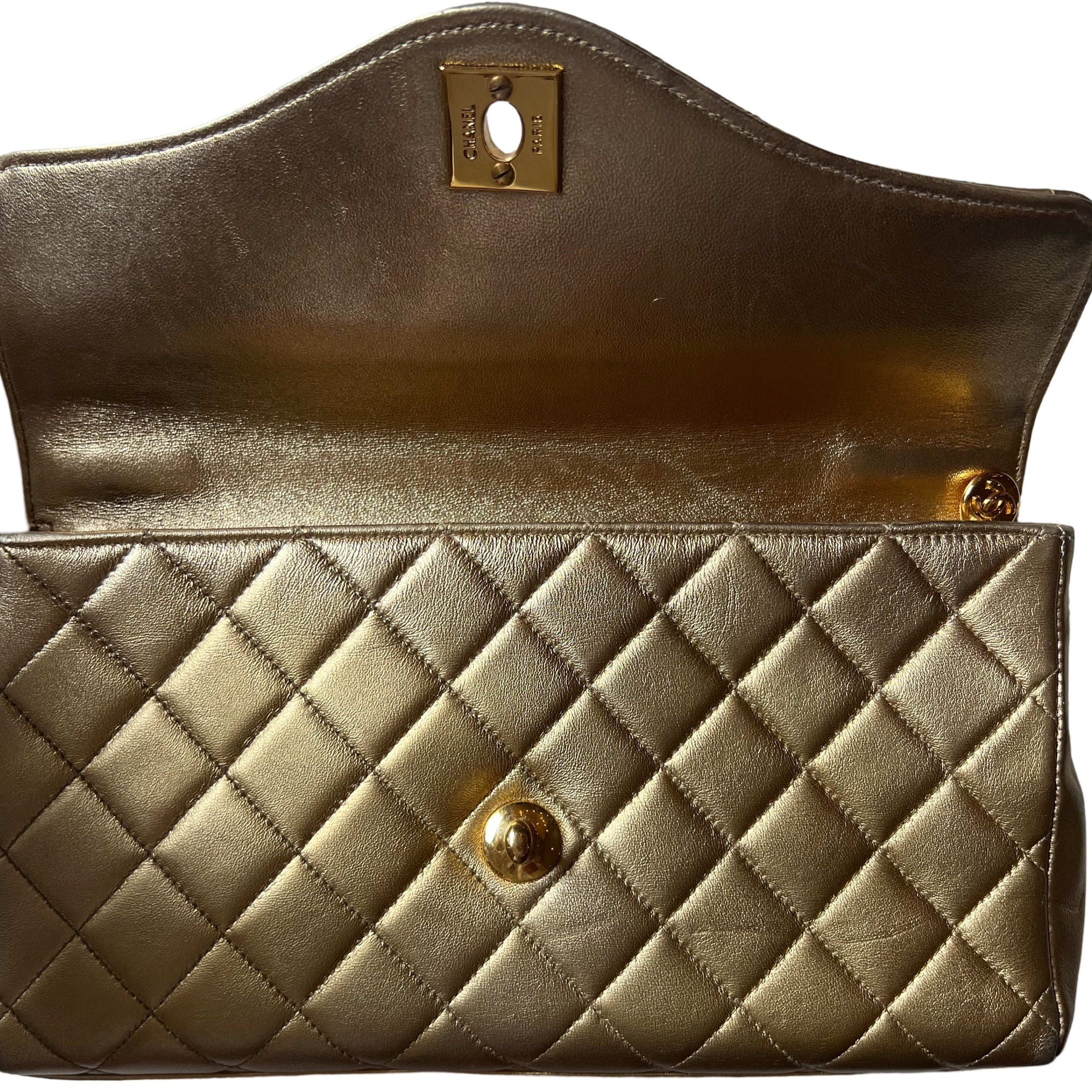 vintage chanel flap bag metallic gold  clutch
