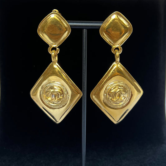 Chanel Vintage Gold Earrings Dangling Oversized