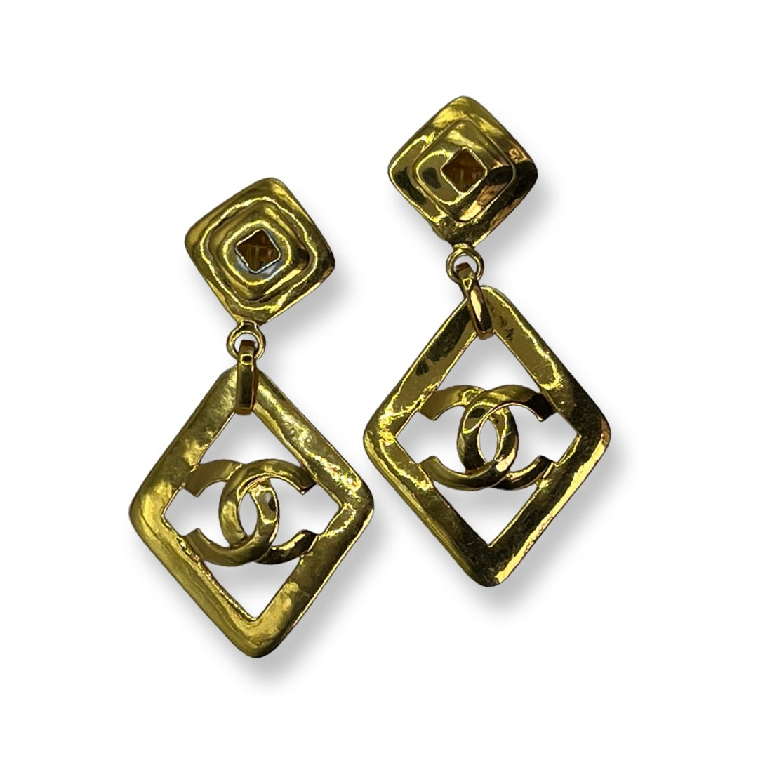 Chanel Dangling Large Vintage Gold Earrings