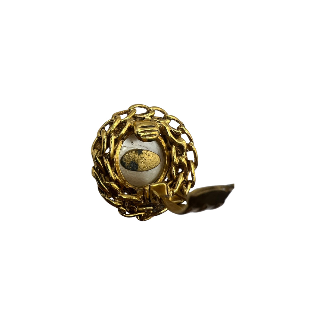 pearl stud vintage chanel earrings gold