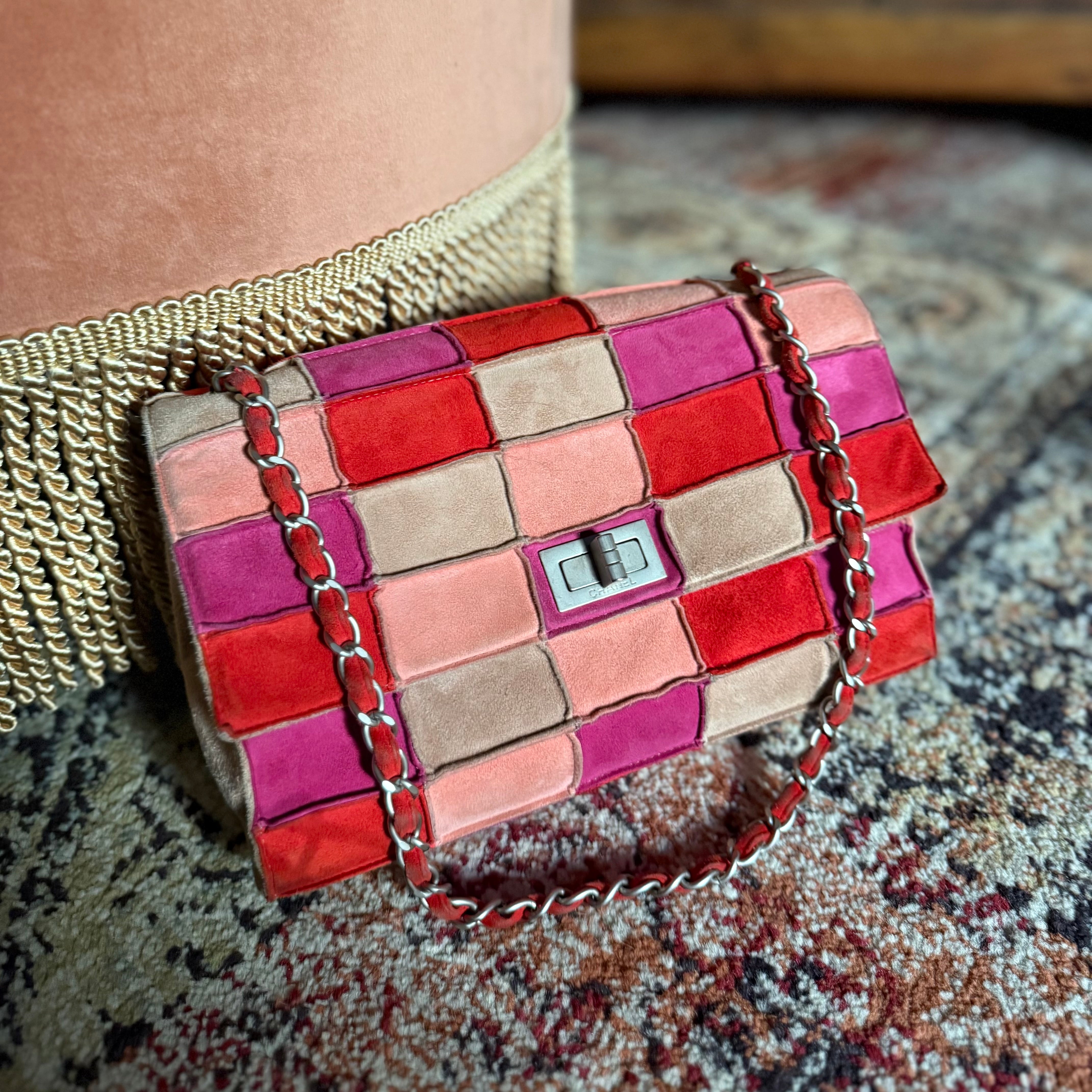 Chanel vintage 90s pinks & red patchwork classic flap bag authentic