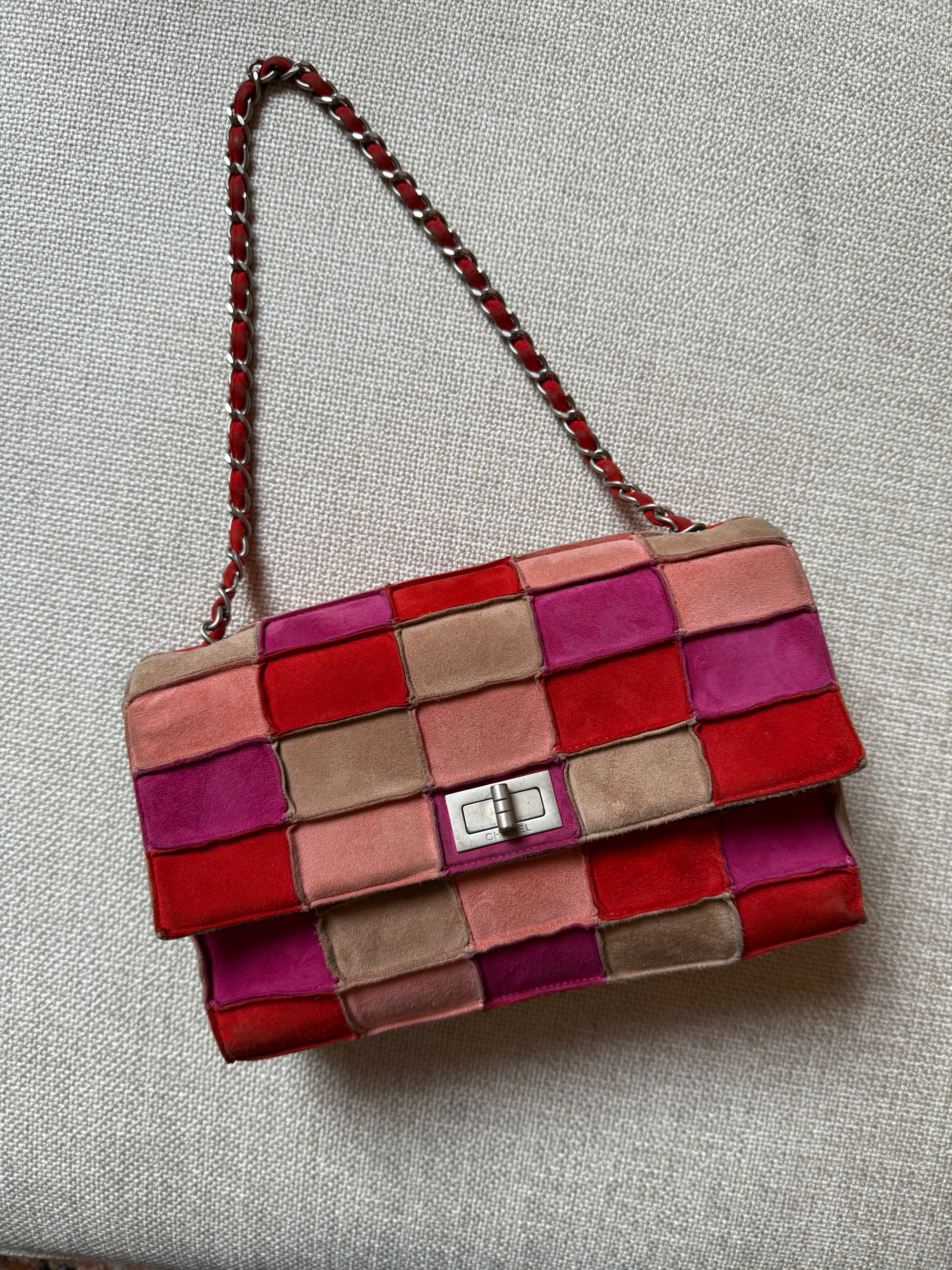 Chanel retro late 90s Patchwork Suede 2.55 classic style  Bag pinks 