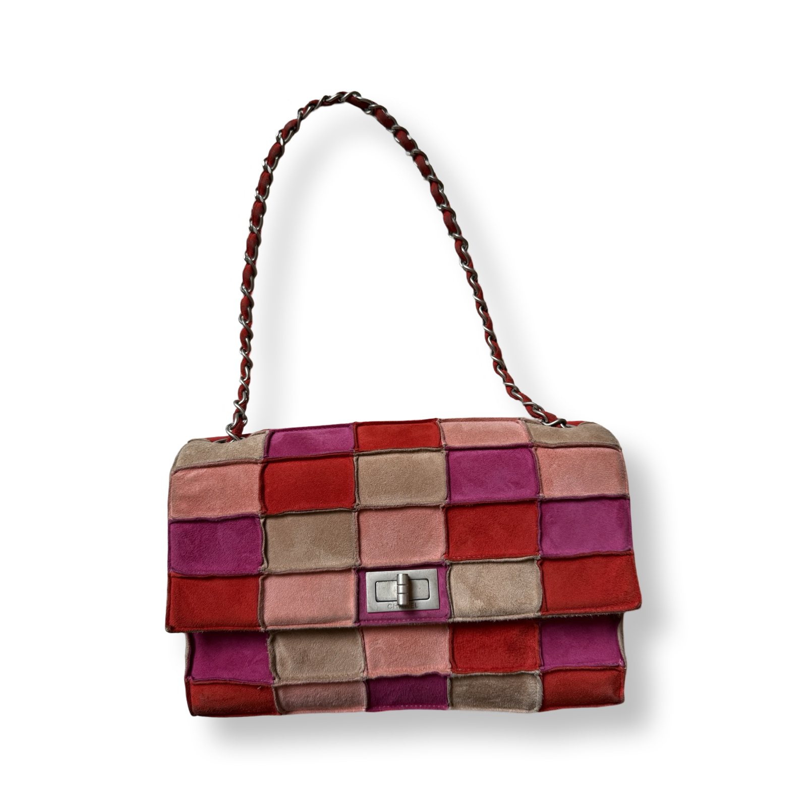 Chanel 90s Patchwork Suede reds and pinks authentic classic flap Bag