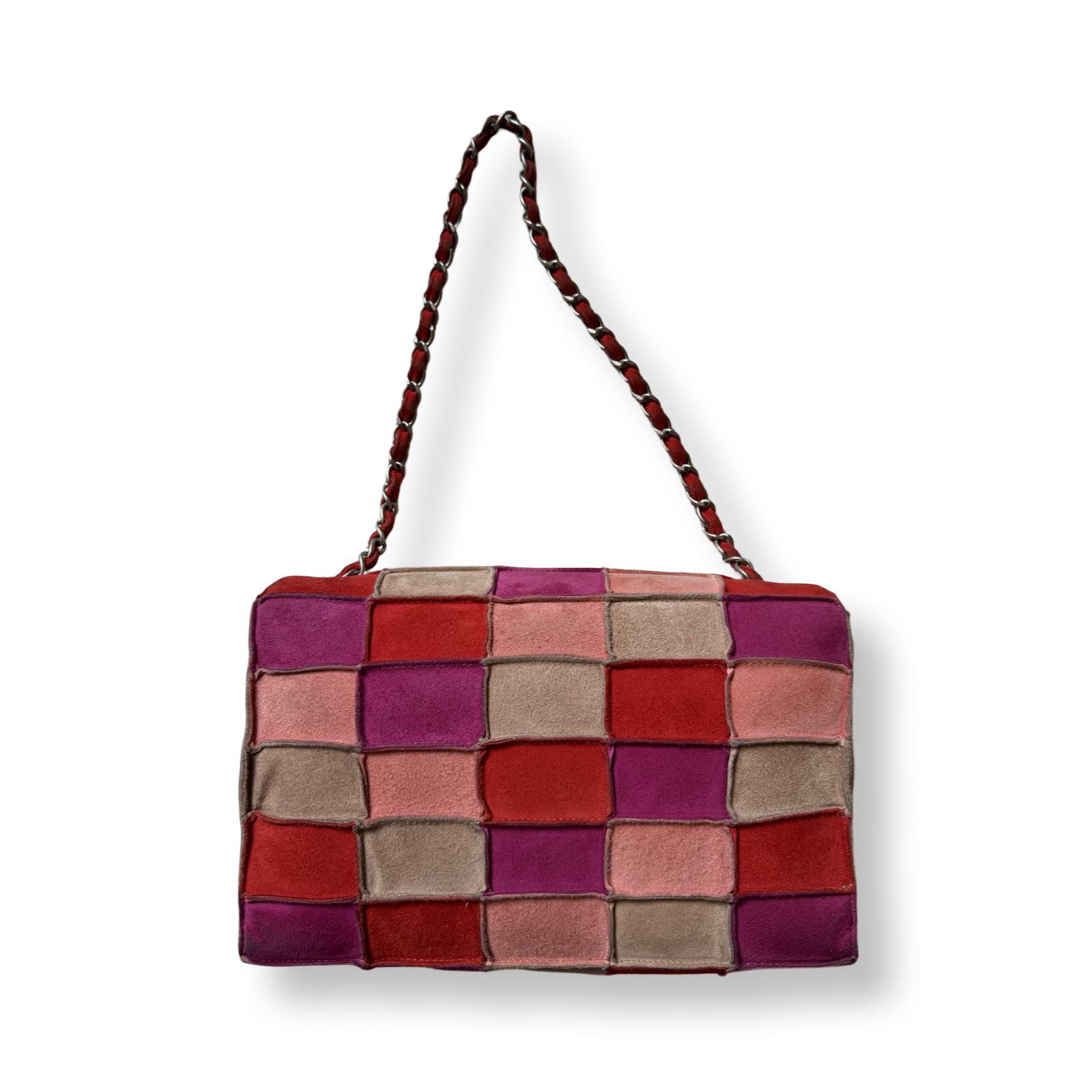Chanel retro 90s Patchwork Suede 2.55 Bag pinks and reds silver hardware