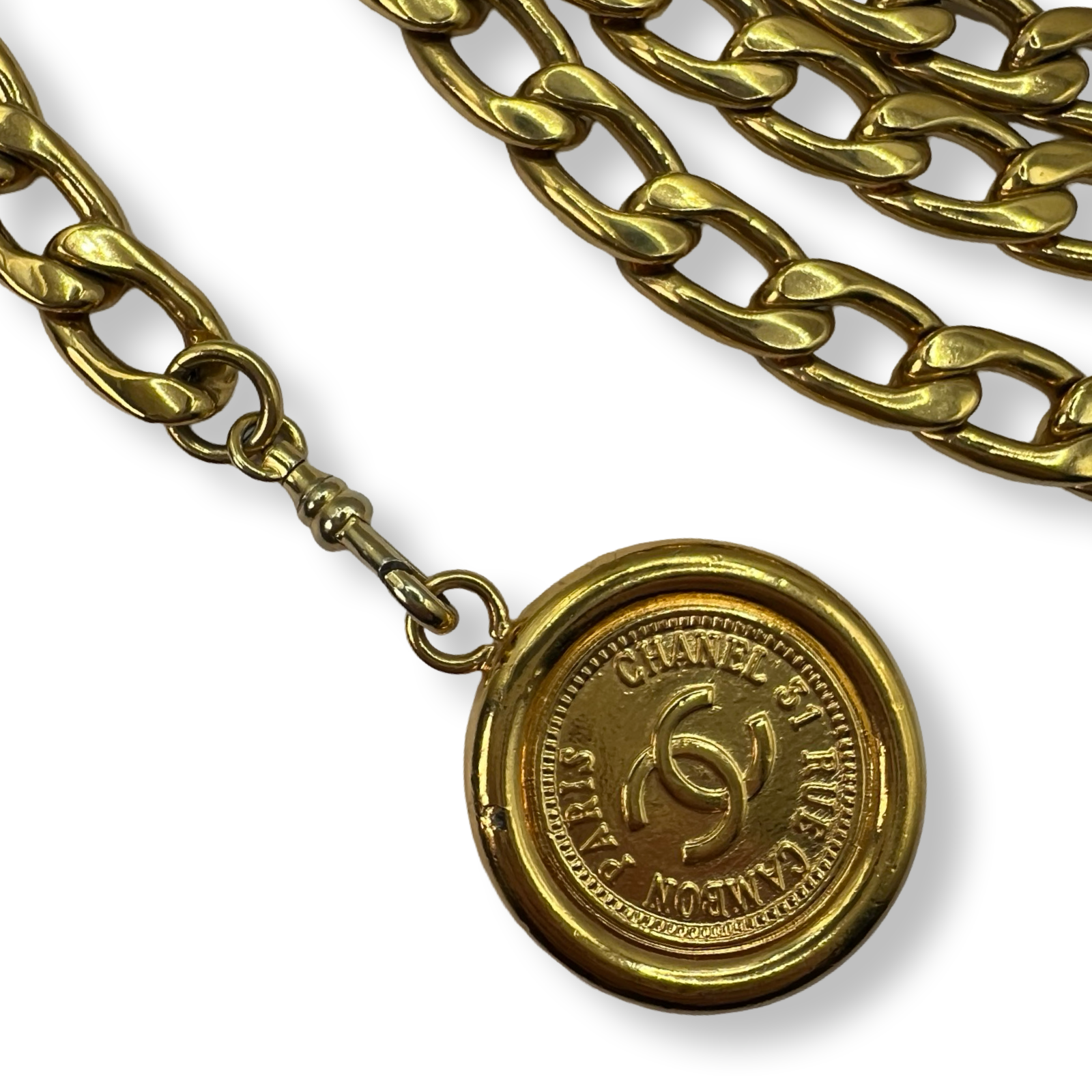 Chanel vintage chain belt gold CC charm logo coins