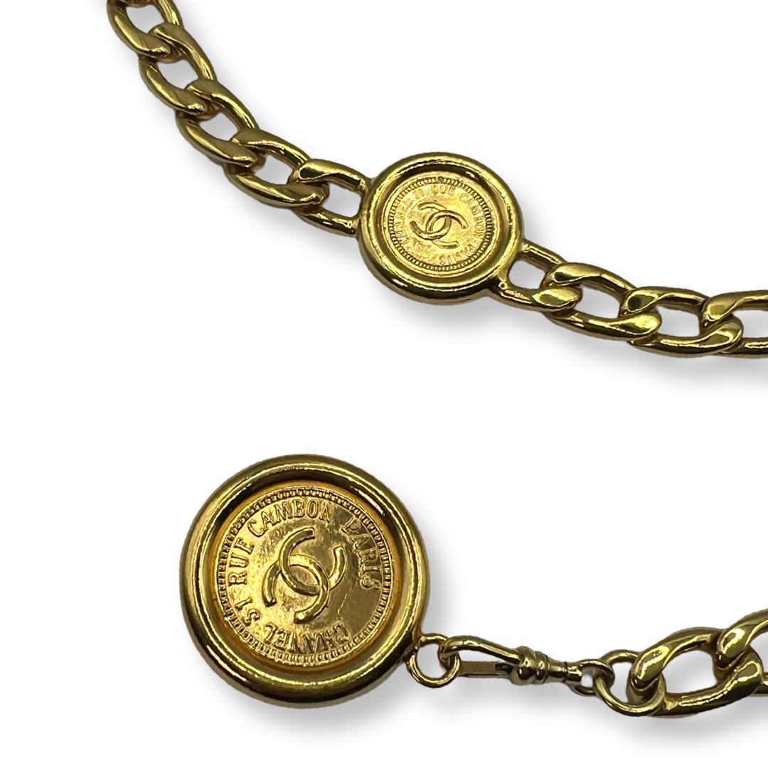 vintage chanel gold chainlink heavy cuban link belt medallions