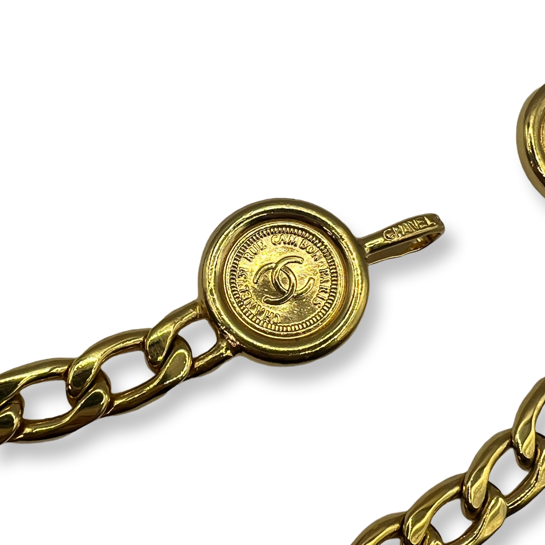 Chanel vintage gold chain belt coco mark coins retro 90s
