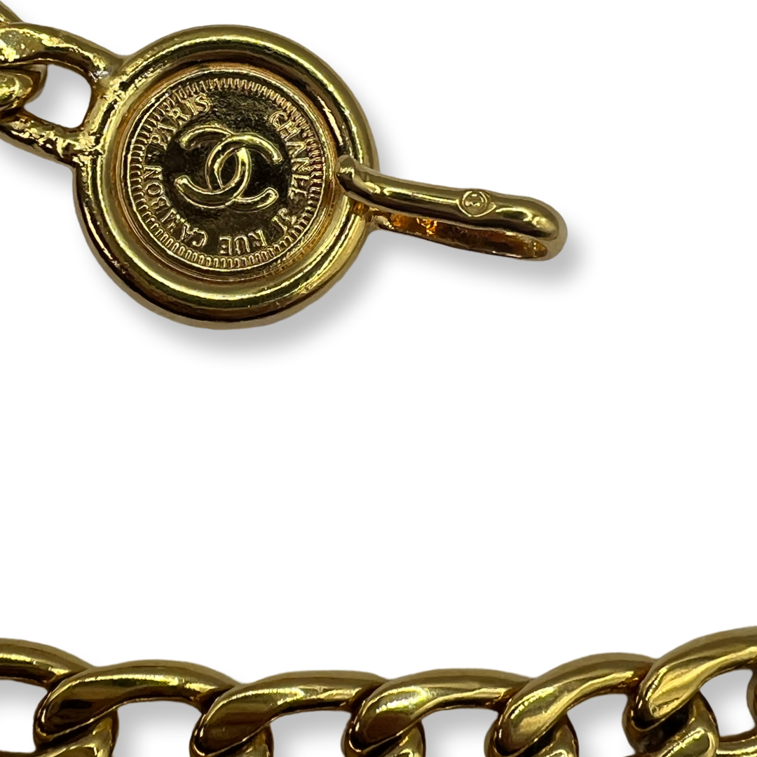 Chanel vintage 90s chain belt gold heavy cuban link gold plating charms