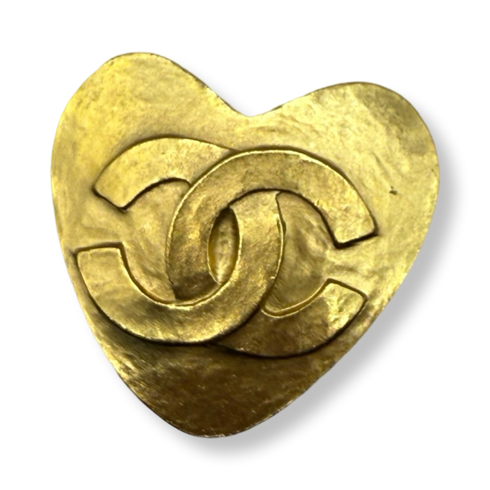 Chanel Heart Shaped CC Mark Pin Brooch Gold Plated Authentic 